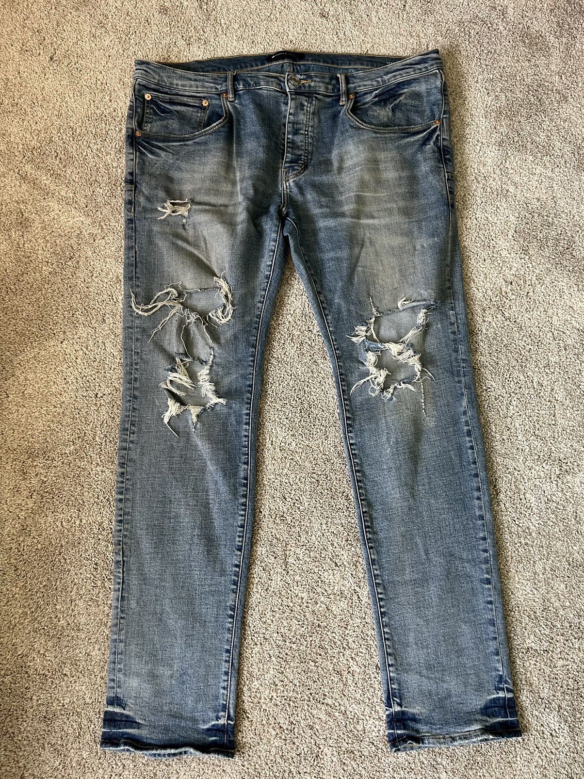 image of Purple Brand Ripped Skinny Jeans in Blue, Men's (Size 38)