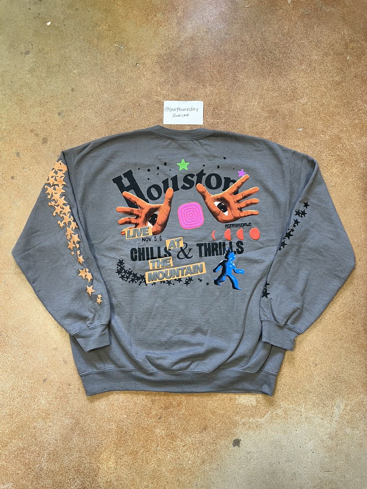 image of Travis Scott Astroworld Fest 2021 Houston Crewneck Small in Grey, Men's