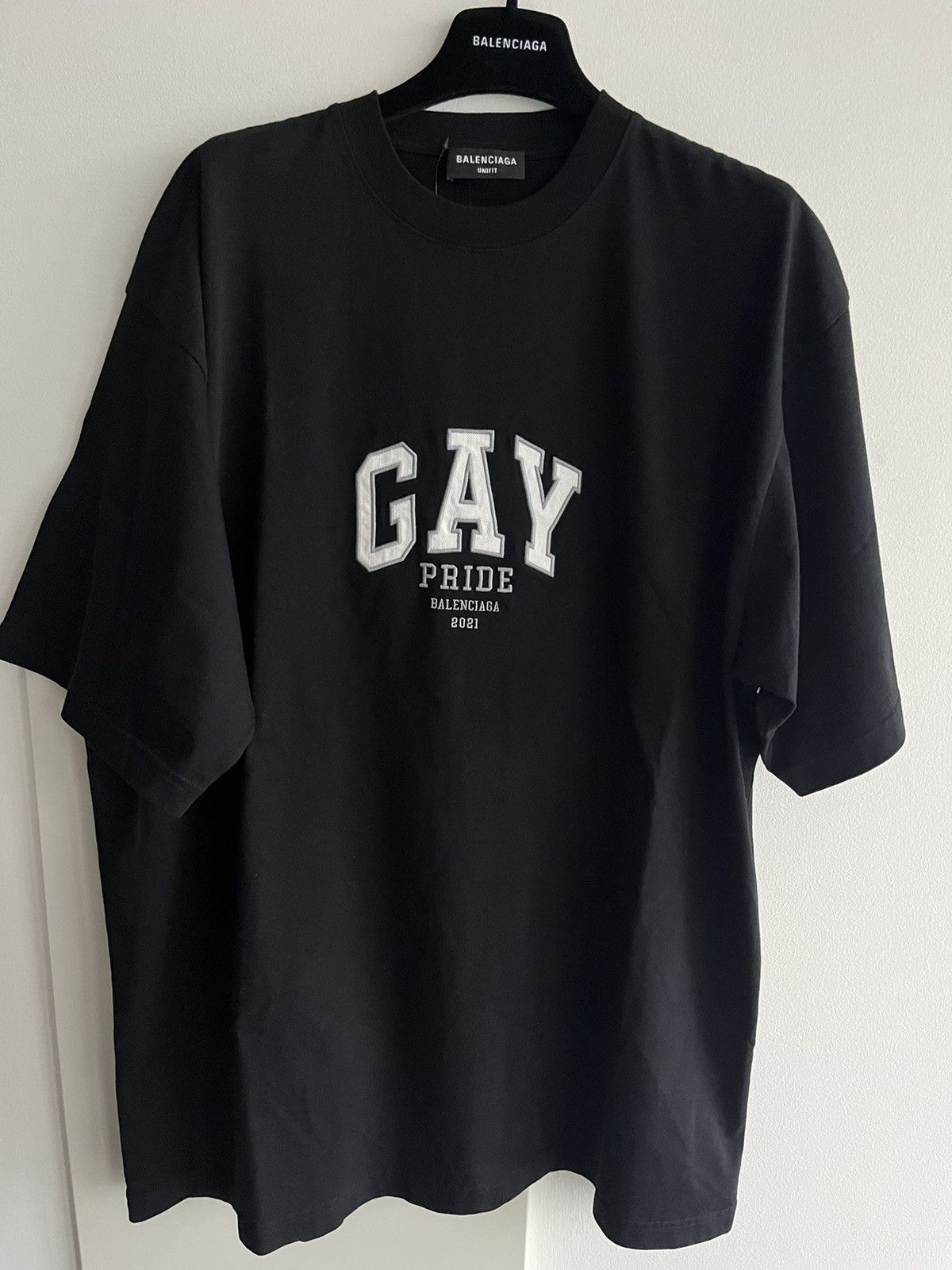image of Limited Edition Balenciaga Logo Gay Tee T-Shirt in Black, Men's (Size Large)