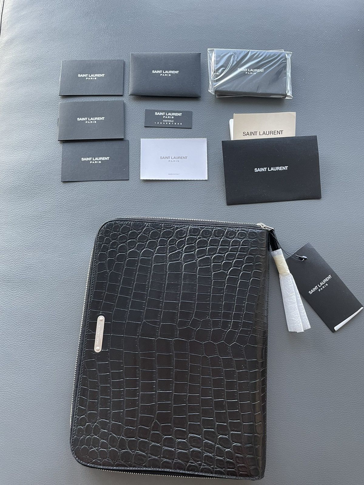 Saint Laurent Paris Rare Super Limited Runway Croc Embossed Leather Pouch Bag Size ONE SIZE - 20 Thumbnail