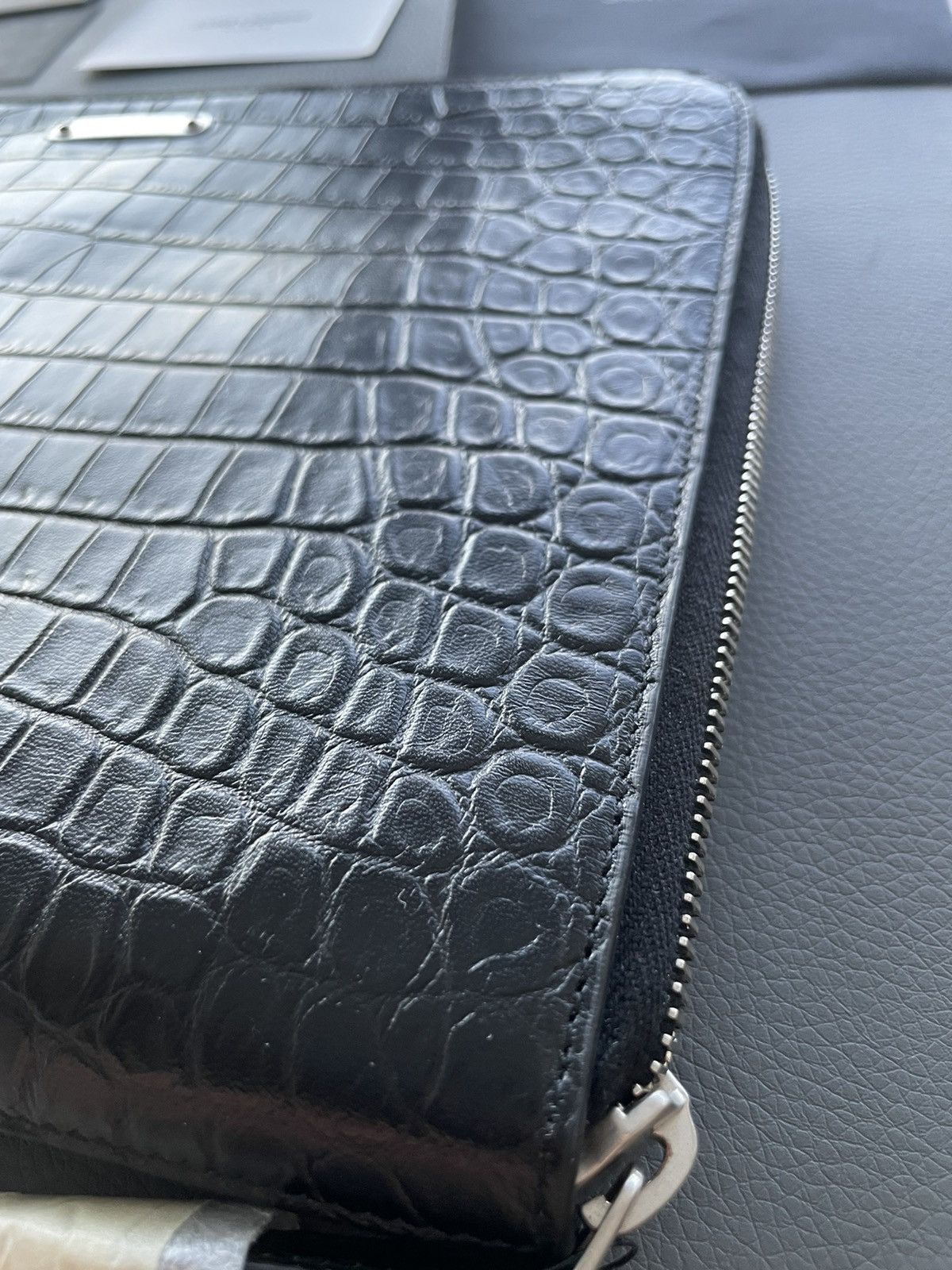 Saint Laurent Paris Rare Super Limited Runway Croc Embossed Leather Pouch Bag Size ONE SIZE - 3 Thumbnail