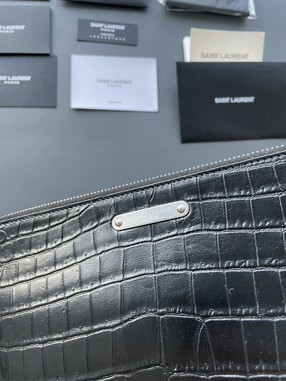 Saint Laurent Paris Rare Super Limited Runway Croc Embossed Leather Pouch Bag Size ONE SIZE - 4 Thumbnail