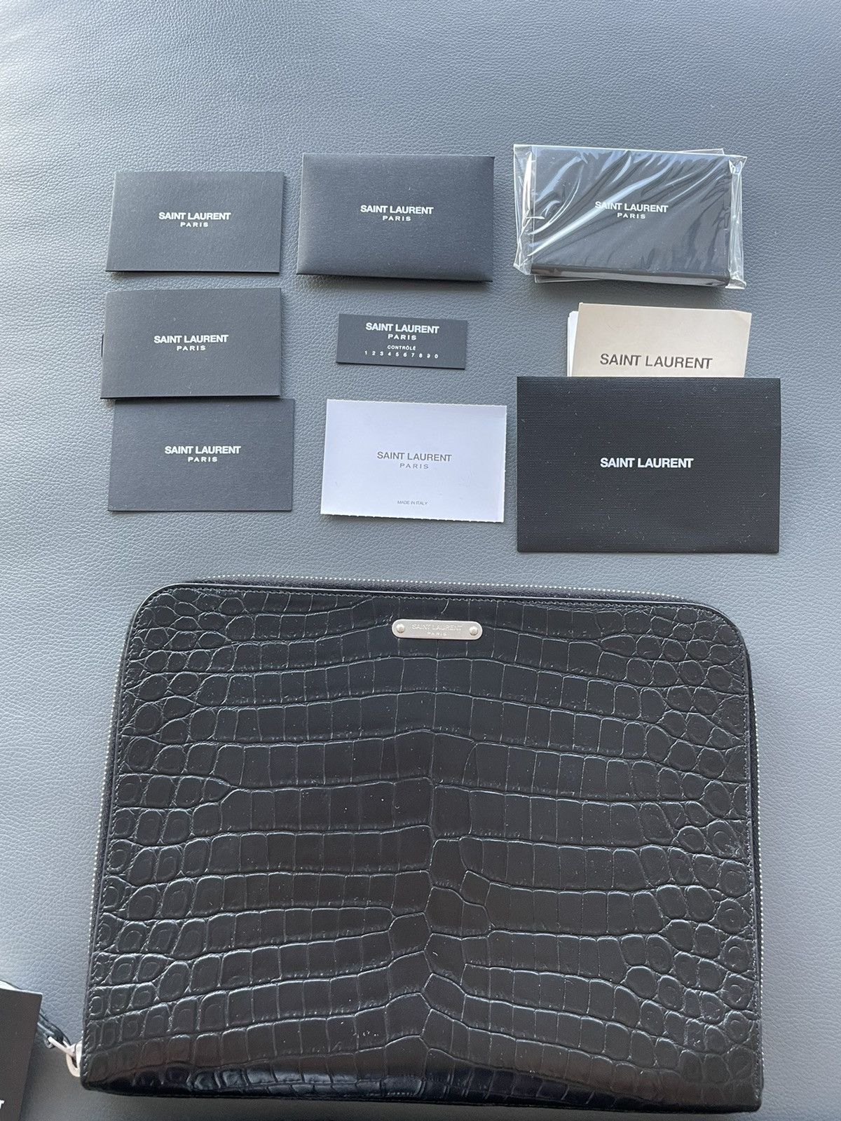 Saint Laurent Paris Rare Super Limited Runway Croc Embossed Leather Pouch Bag Size ONE SIZE - 9 Thumbnail