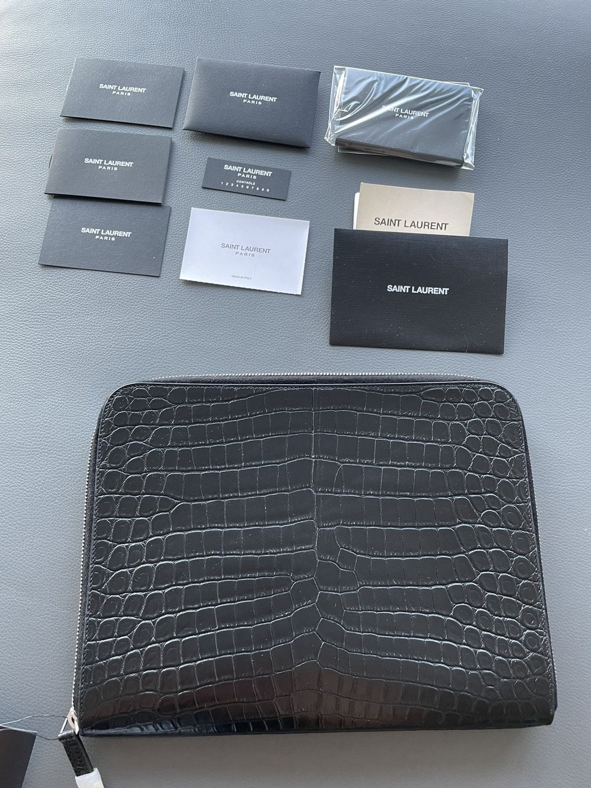 Saint Laurent Paris Rare Super Limited Runway Croc Embossed Leather Pouch Bag Size ONE SIZE - 16 Thumbnail