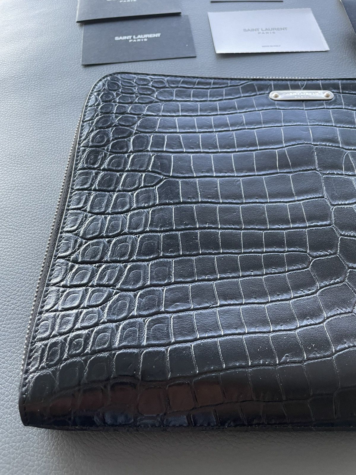 Saint Laurent Paris Rare Super Limited Runway Croc Embossed Leather Pouch Bag Size ONE SIZE - 19 Thumbnail