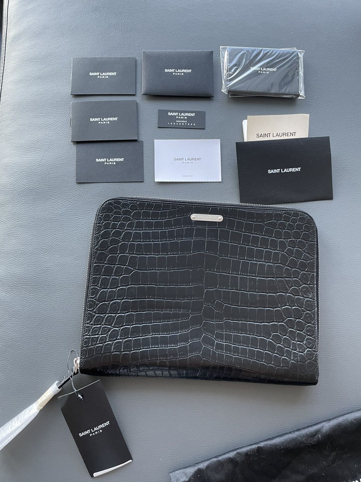 Saint Laurent Paris Rare Super Limited Runway Croc Embossed Leather Pouch Bag Size ONE SIZE - 10 Thumbnail