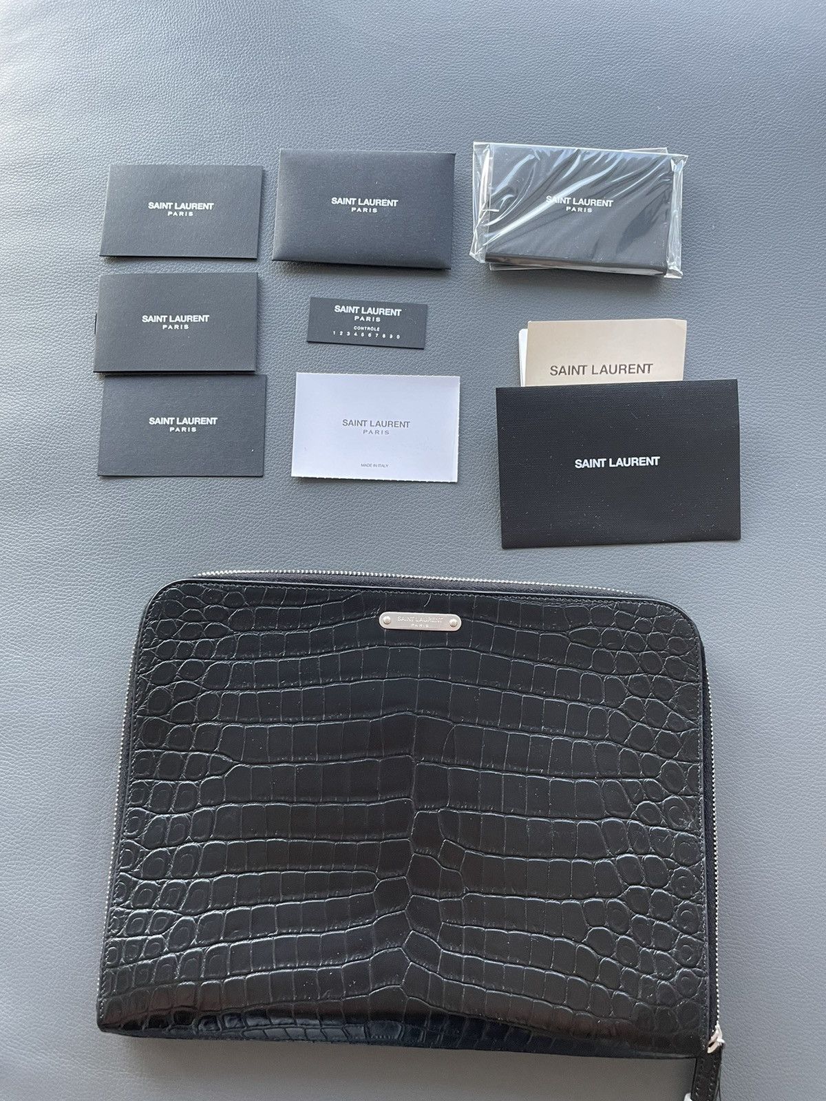 Saint Laurent Paris Rare Super Limited Runway Croc Embossed Leather Pouch Bag Size ONE SIZE - 21 Thumbnail