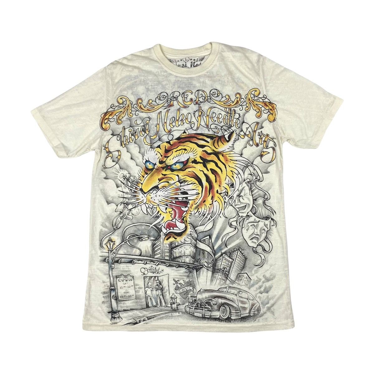 Handmade 00’s Vintage Hand Made Japanese Tiger Print Archive T Shirt Size US L / EU 52-54 / 3 - 1 Thumbnail
