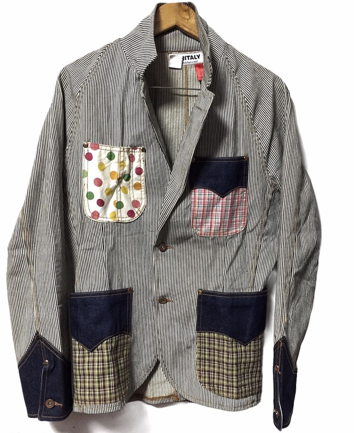 image of Hysteric Glamour x Monitaly Pachwork Hikory Denim Jacket Made In U.s.a, Men's (Size Medium)