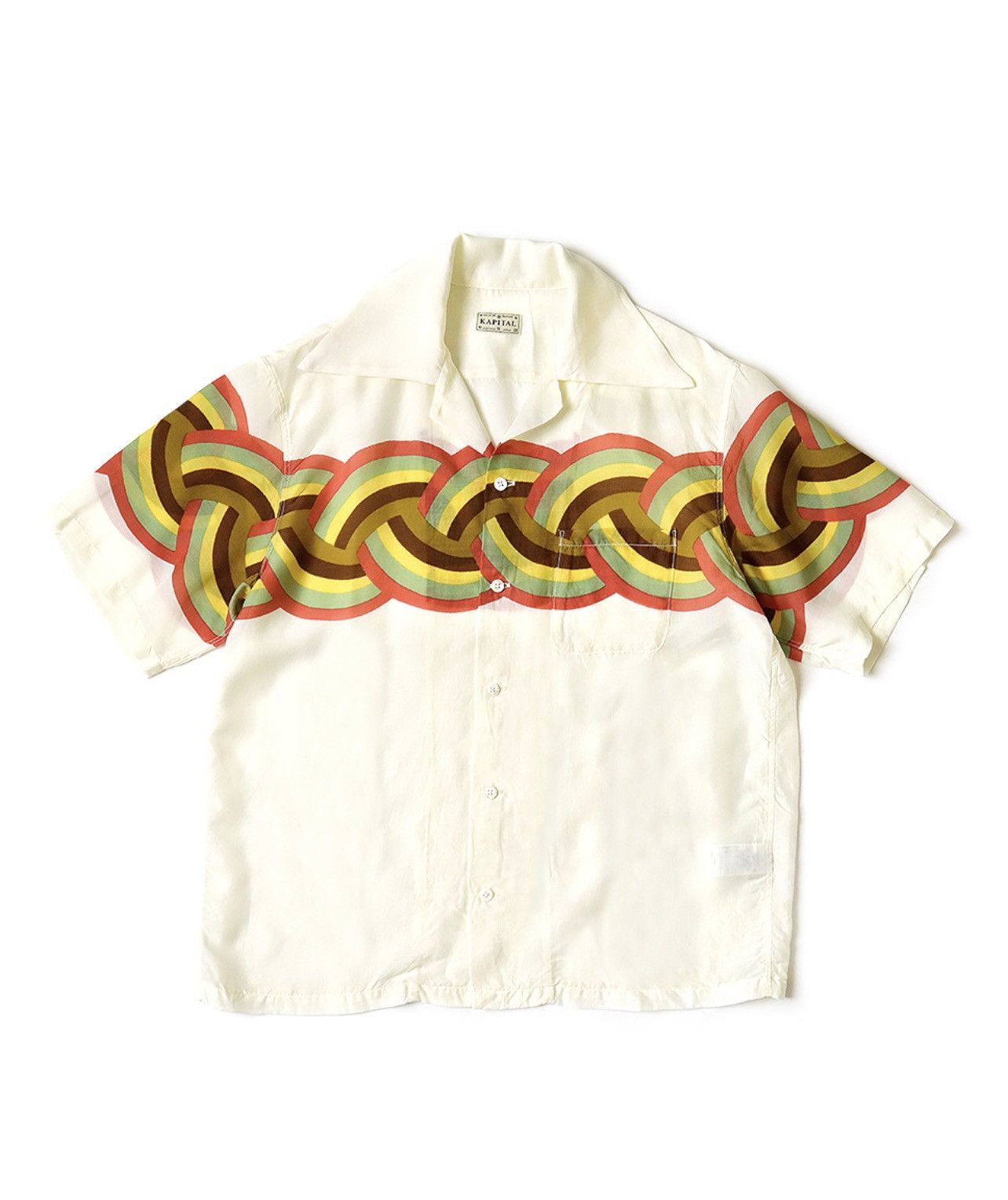 image of Kapital Silk Rayon Rainbow Aloha Shirt Size 3 in Cream, Men's