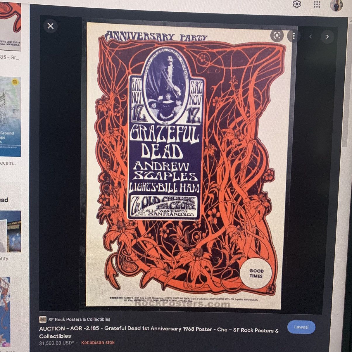 Grateful Dead × Vintage GRATEFUL DEAD 1ST ANNIVERSARY 1968 THE OLD CHEESE FACTORY Size US M / EU 48-50 / 2 - 9 Thumbnail