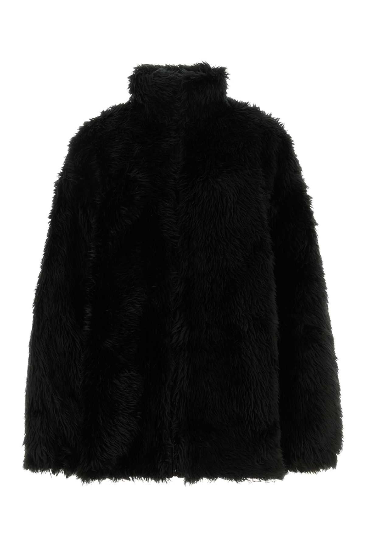 Black Oversize Eco Fur Coat