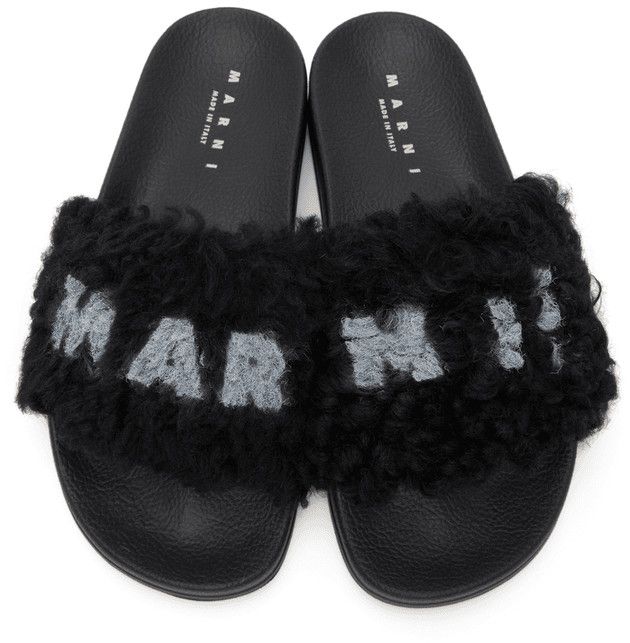 Marni Marni Black Furry Slides (0289) Size US 8 / EU 41 - 1 Thumbnail