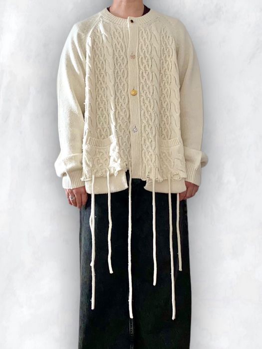 Doublet Oversized Recycle Wool Cable-knit Cardigan, Ivory | Grailed