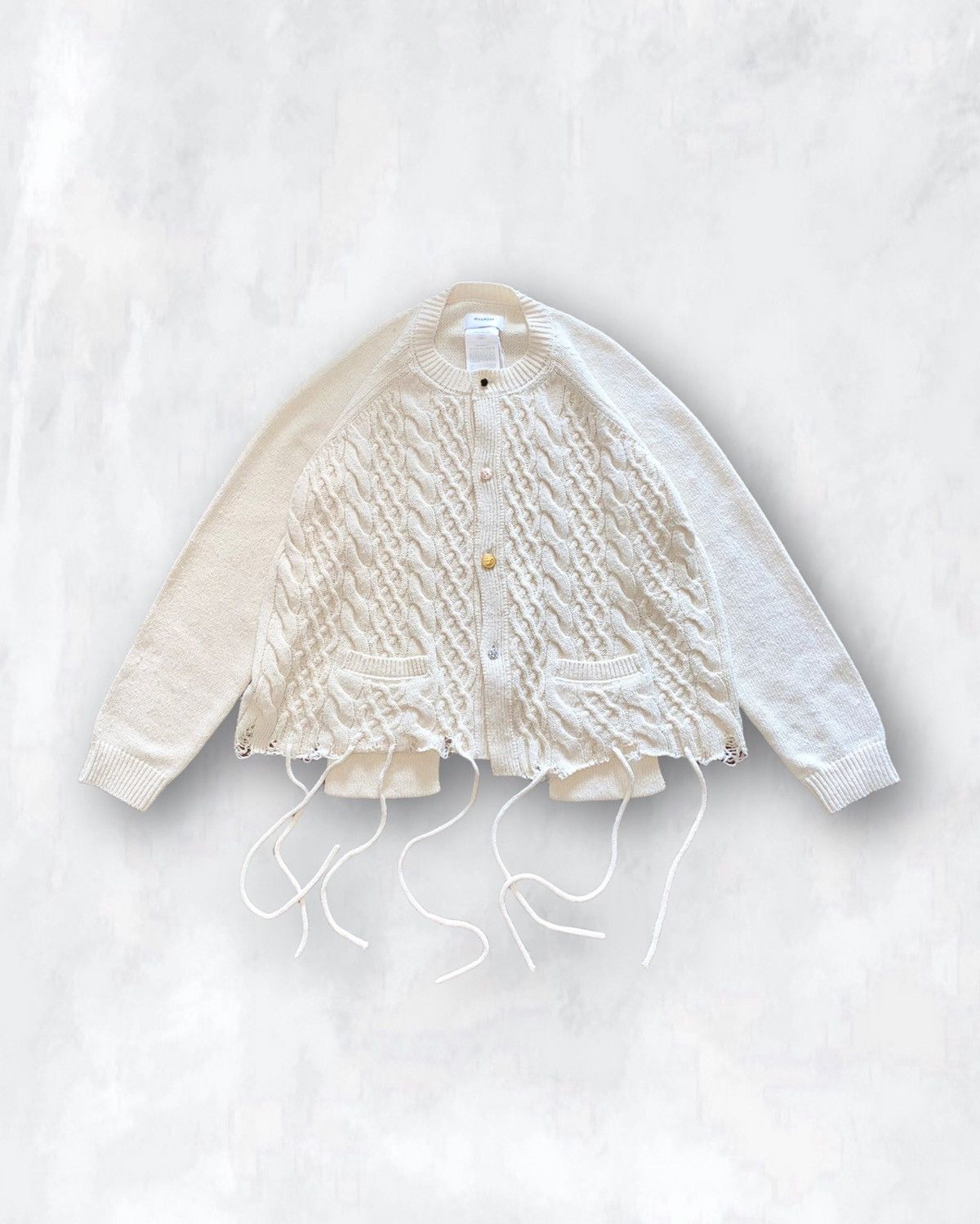 Doublet Oversized Recycle Wool Cable-knit Cardigan, Ivory | Grailed