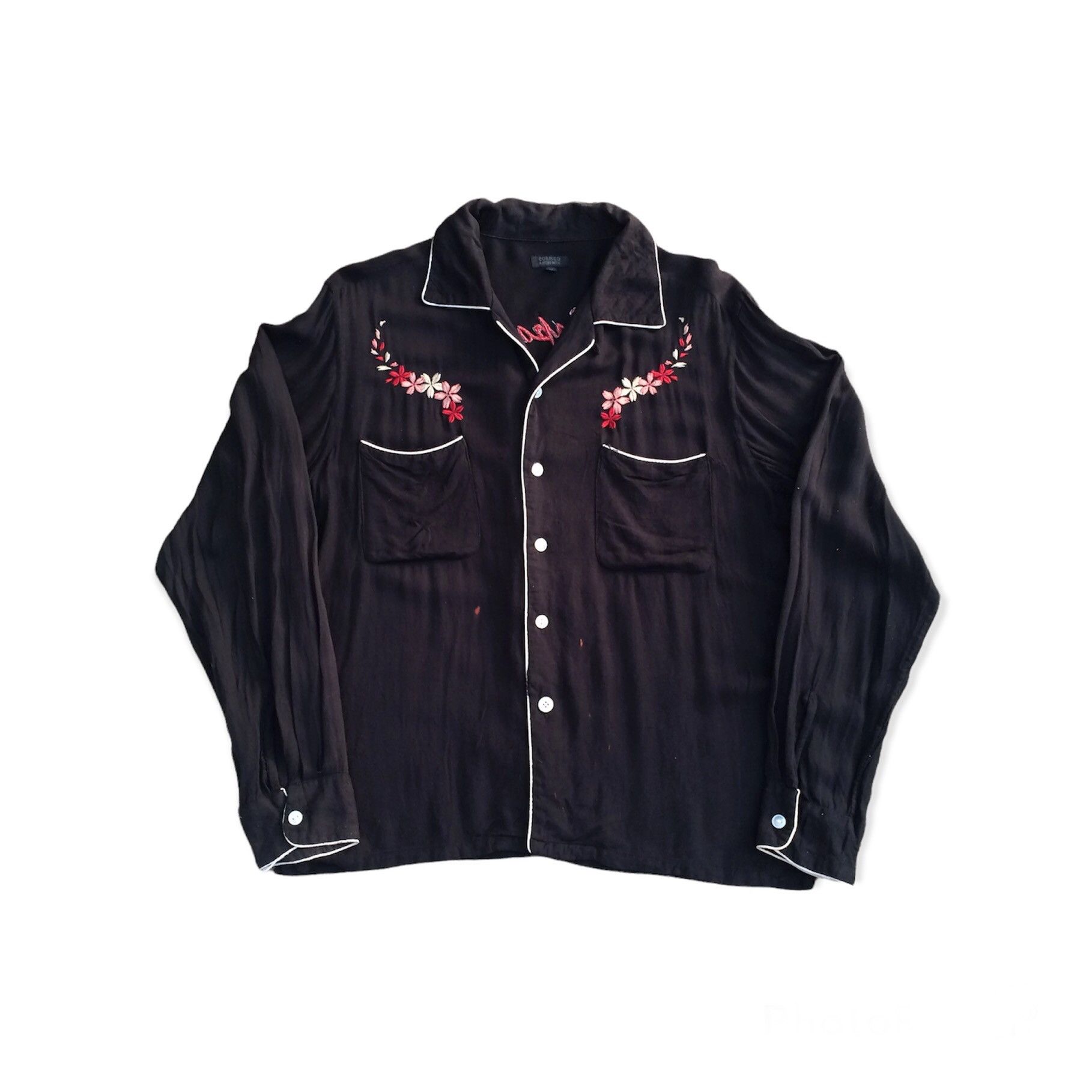 image of Vintage Rockabilly Style Gabardine Hollywood Western Shirt in Black, Men's (Size Small)