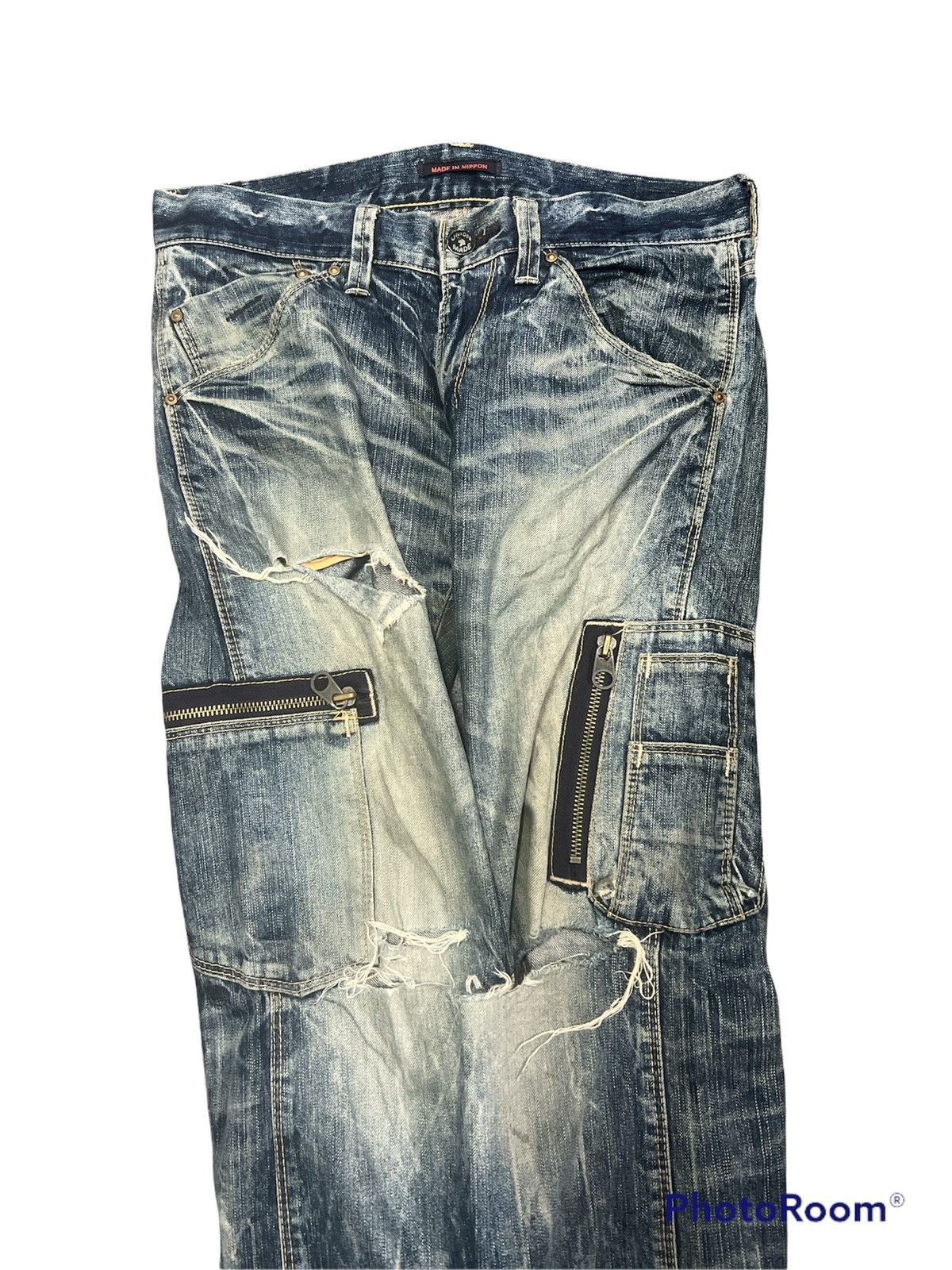 Japanese Brand Thrashed Distressed Ripped Blue way made japan Cargo Denim Size US 30 / EU 46 - 6 Thumbnail