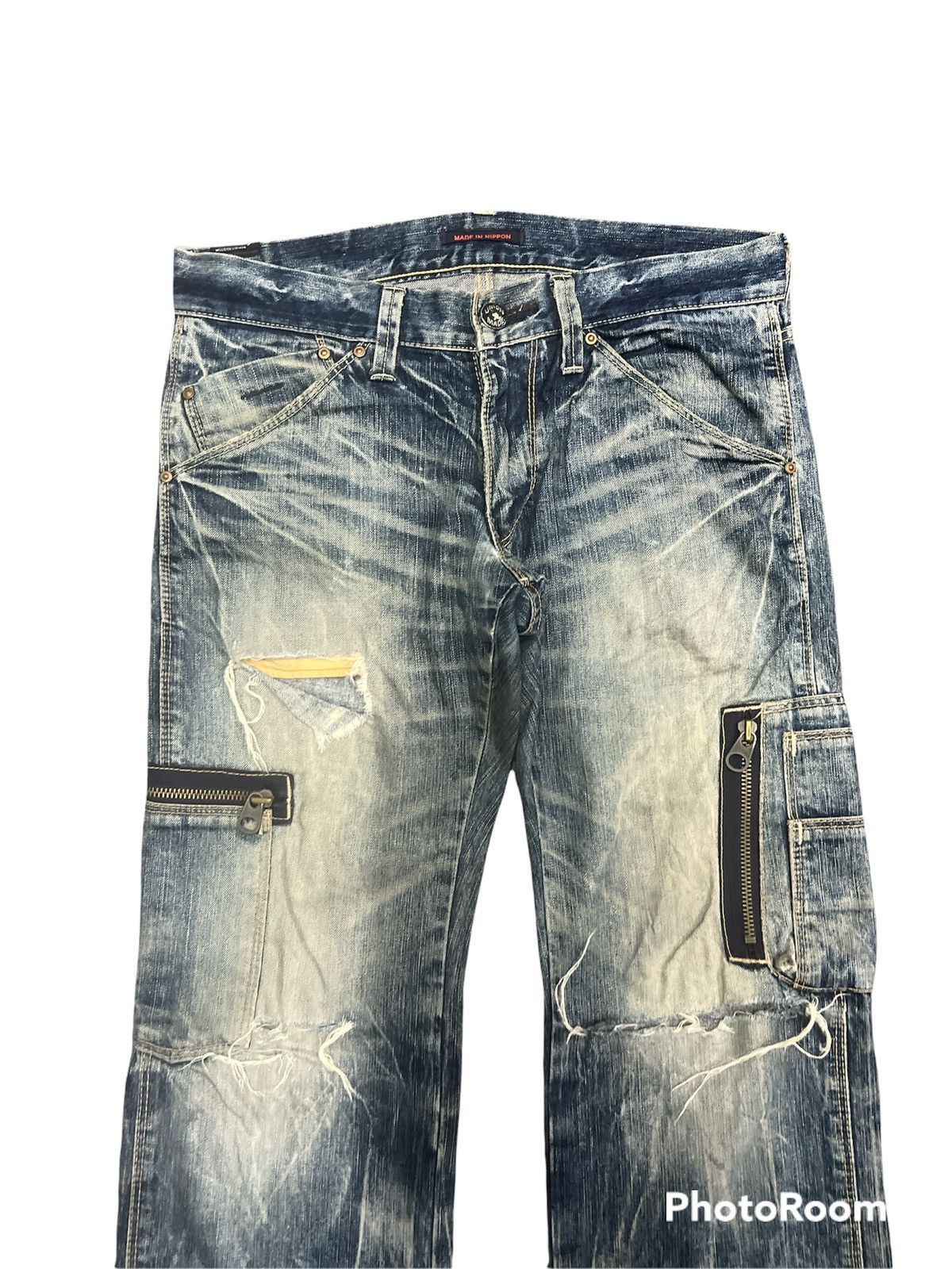 Japanese Brand Thrashed Distressed Ripped Blue way made japan Cargo Denim Size US 30 / EU 46 - 3 Thumbnail