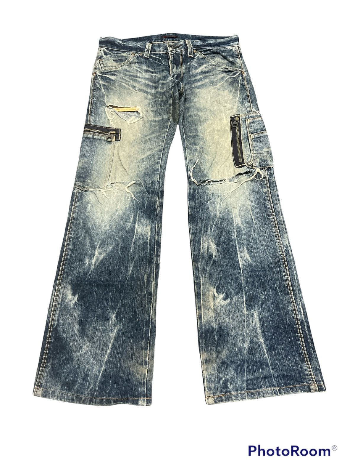 Japanese Brand Thrashed Distressed Ripped Blue way made japan Cargo Denim Size US 30 / EU 46 - 2 Thumbnail