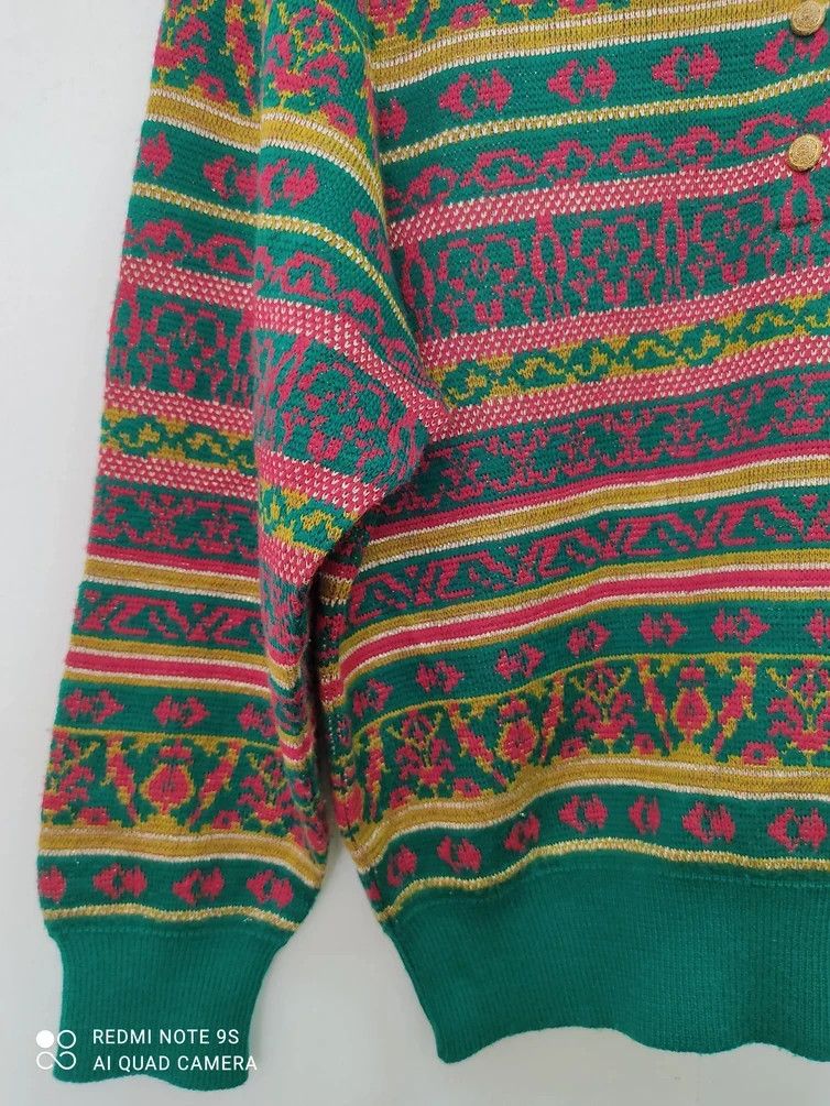 Native Rare ! Vintage Green Wedge Stripe Art Motif Knitwear Jumper Size US M / EU 48-50 / 2 - 6 Thumbnail
