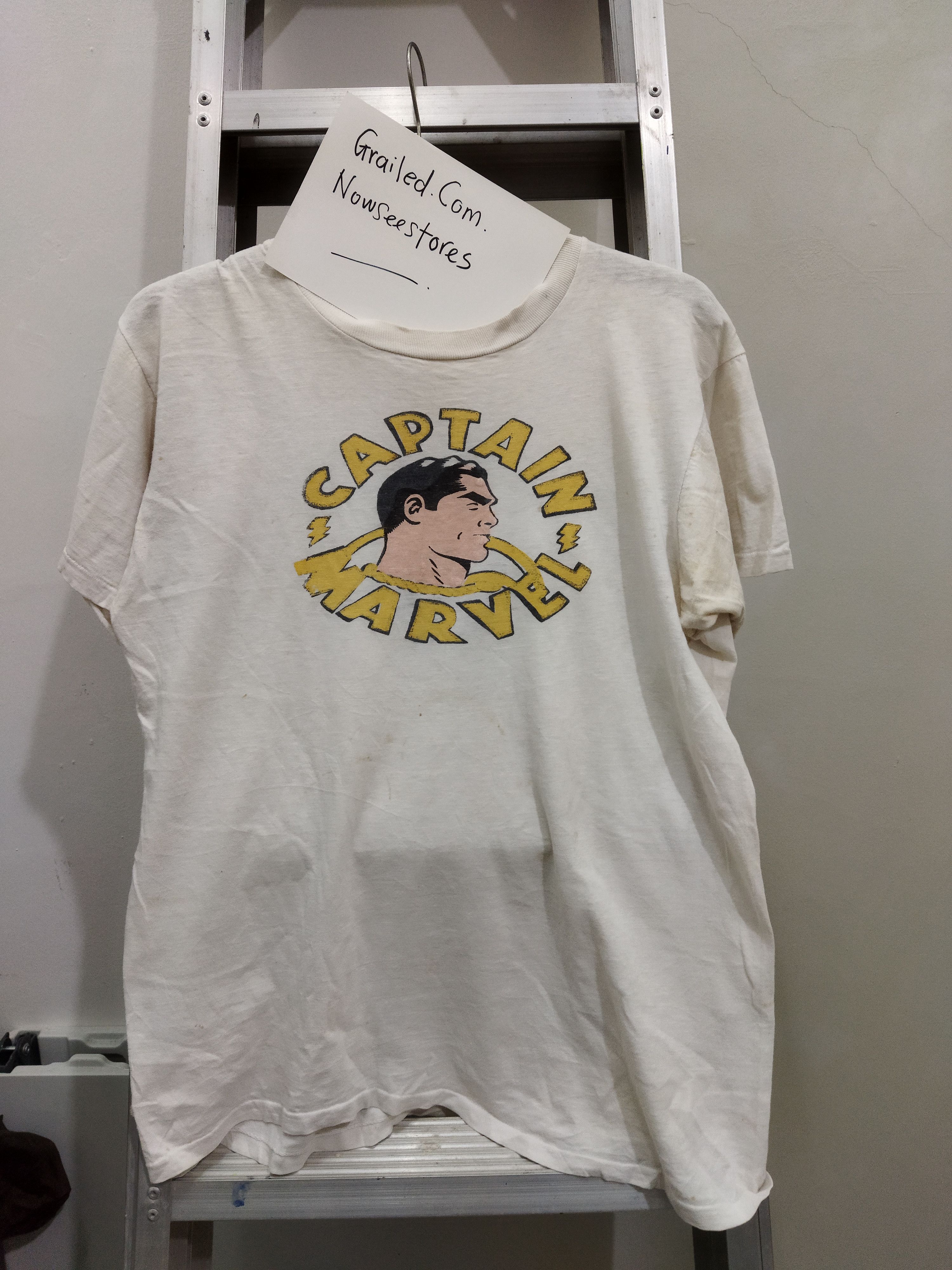 image of Captain Marvel True Vintage Cartoon Tee's in White, Men's (Size Medium)