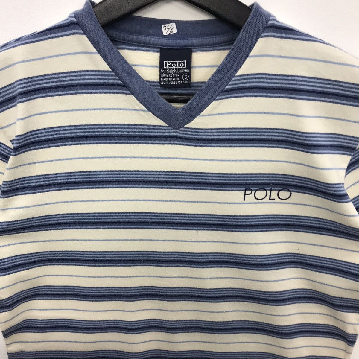 Polo Ralph Lauren × Vintage *Rare!! Vintage Polo Ralph Lauren Stripe V Neck Tee Size US S / EU 44-46 / 1 - 8 Thumbnail