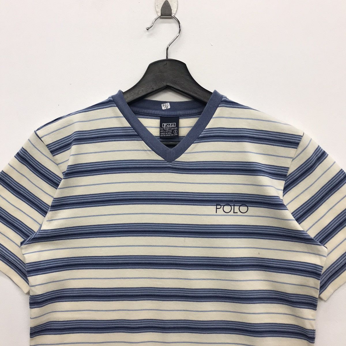 Polo Ralph Lauren × Vintage *Rare!! Vintage Polo Ralph Lauren Stripe V Neck Tee Size US S / EU 44-46 / 1 - 2 Thumbnail
