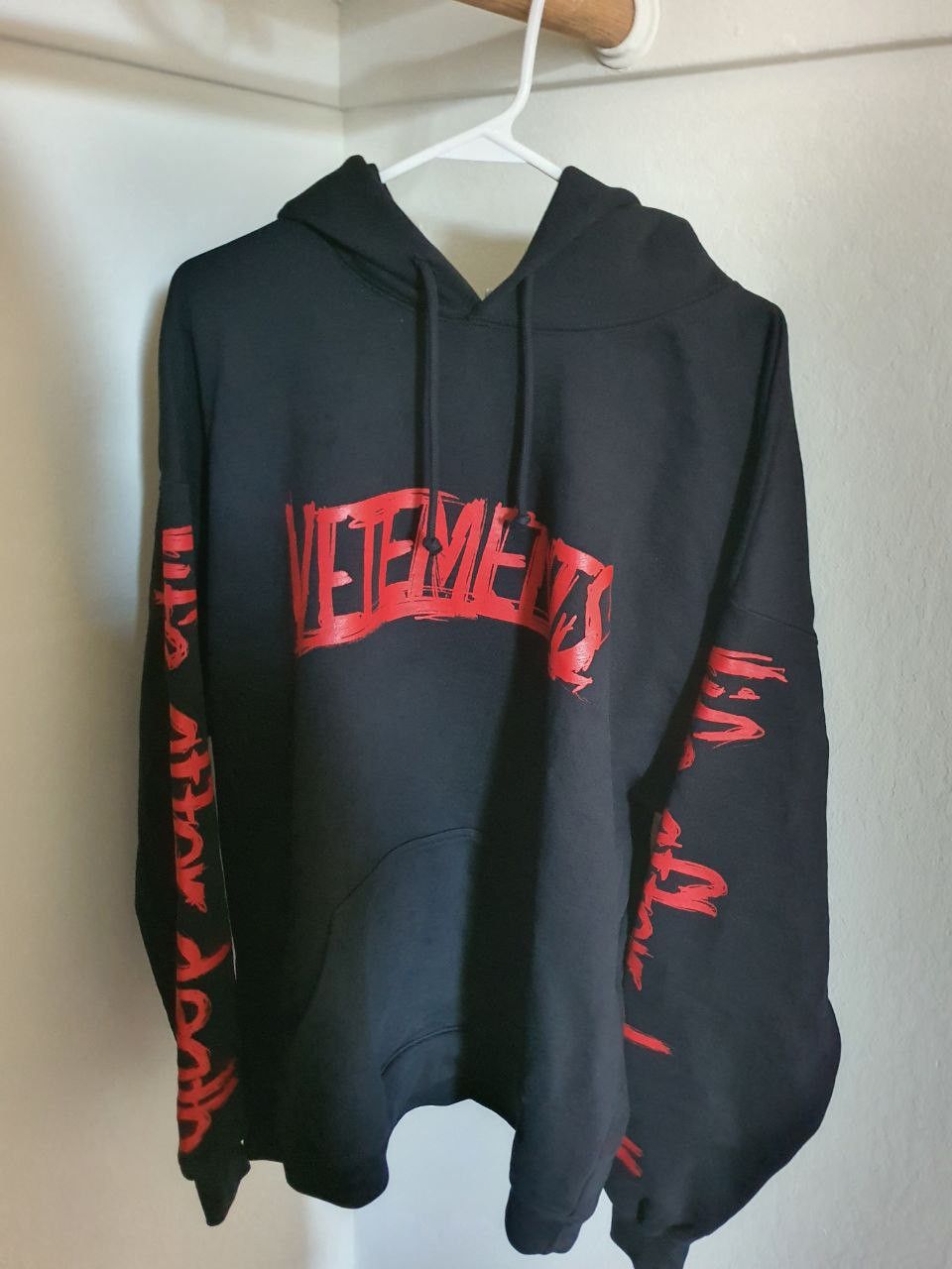 image of Vetements World Tour Hoodie Red in Black, Men's (Size XS)