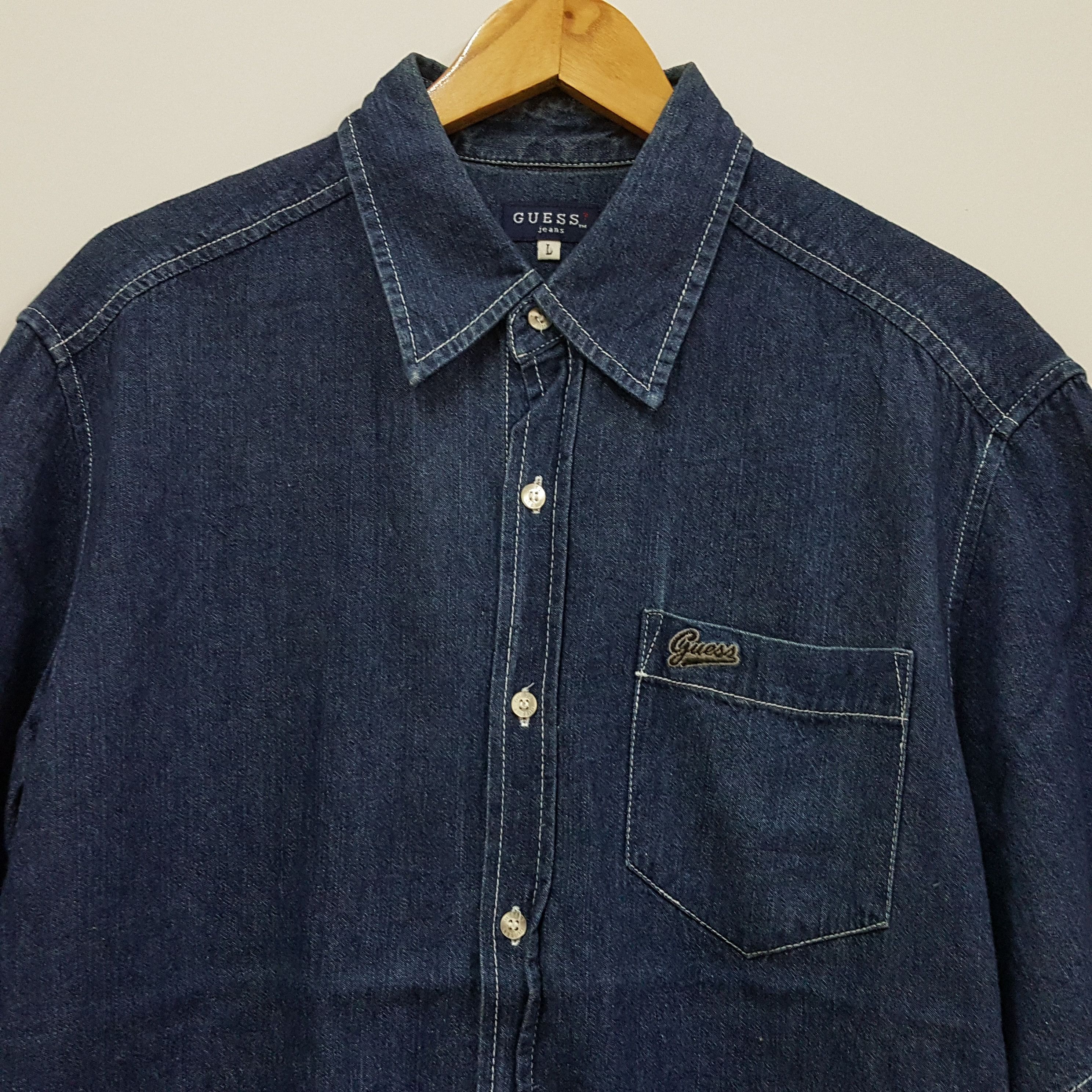 Guess × Vintage Vintage GUESS short sleeve denim shirt Size US L / EU 52-54 / 3 - 3 Thumbnail
