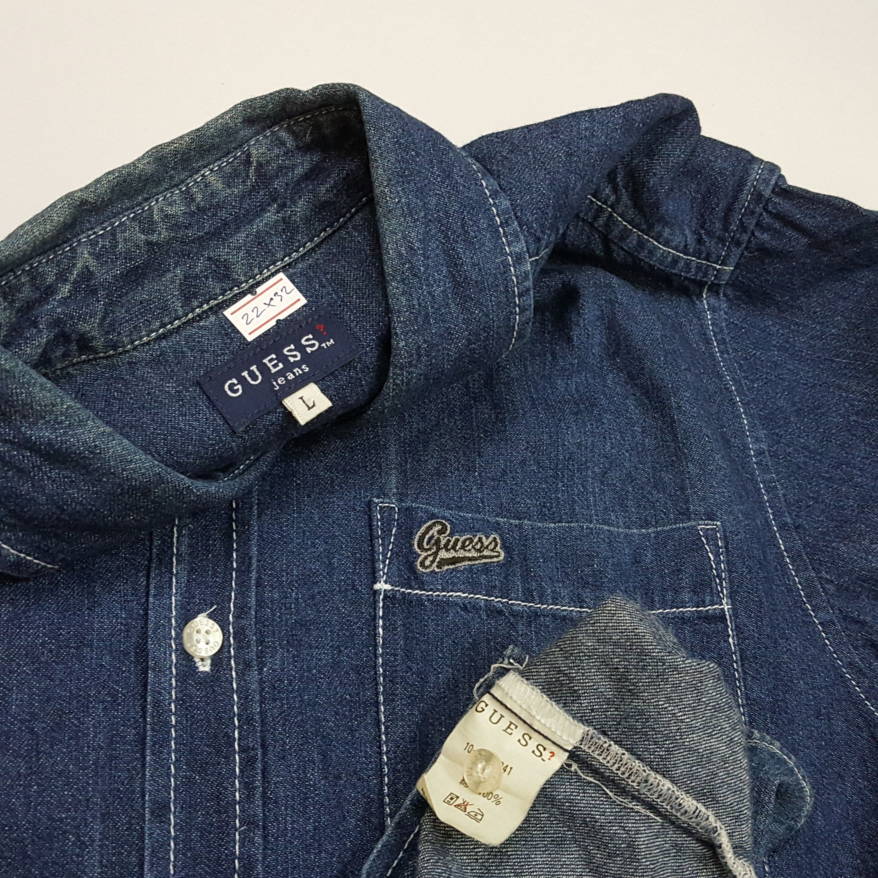 Guess × Vintage Vintage GUESS short sleeve denim shirt Size US L / EU 52-54 / 3 - 4 Thumbnail