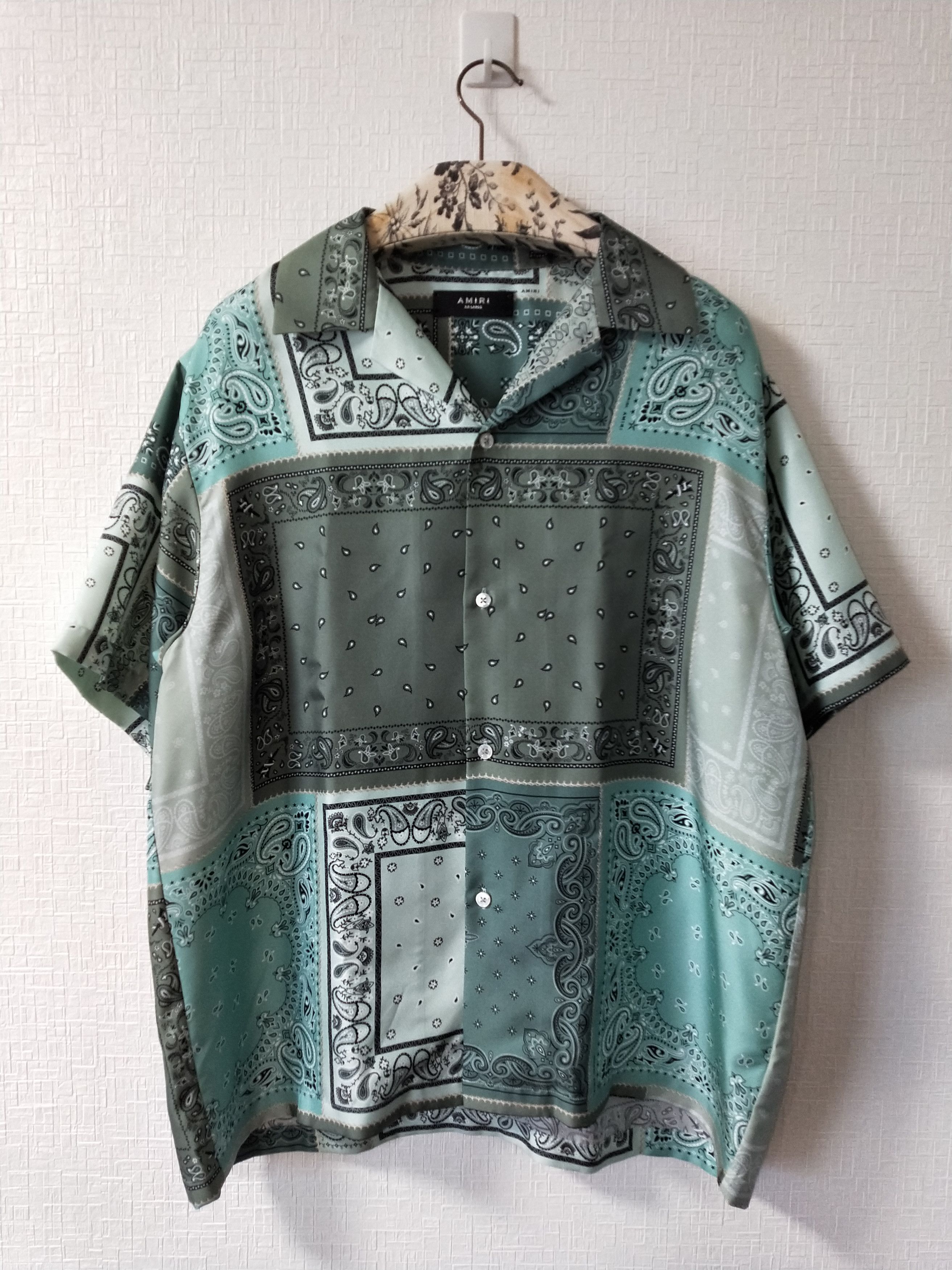 image of Amiri Bandana Patchwork Silk Shirt in Blue, Men's (Size 2XL)