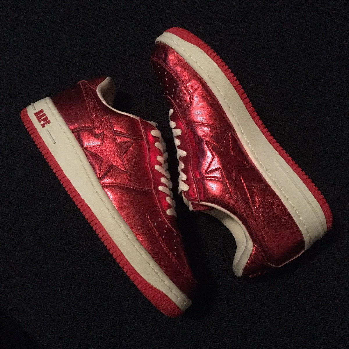image of Og A Bathing Ape Bapesta Foil Red Leather Low Shoes, Men's (Size 10.5)