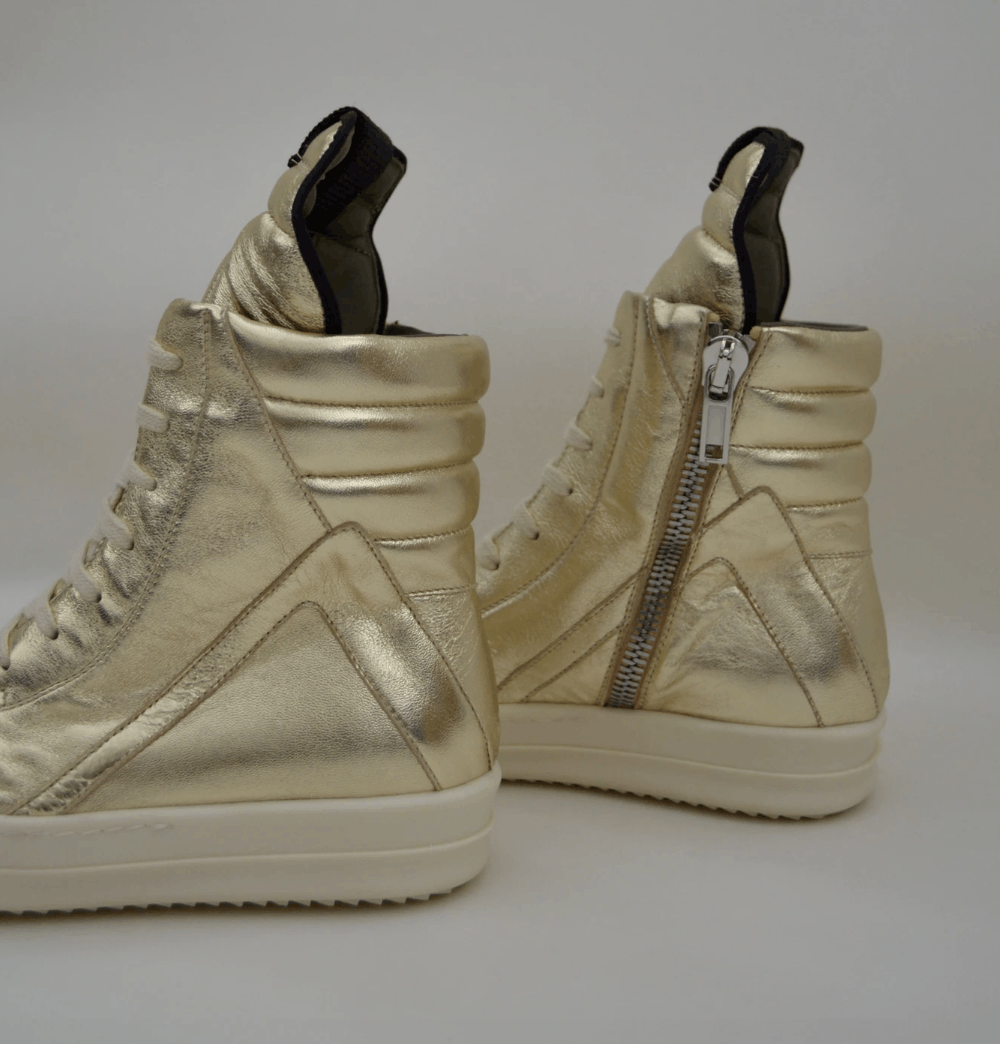 Rick Owens A/W 19 Gold Leather Geobaskets Sneakers Size US 8.5 / IT 38.5 - 7 Thumbnail