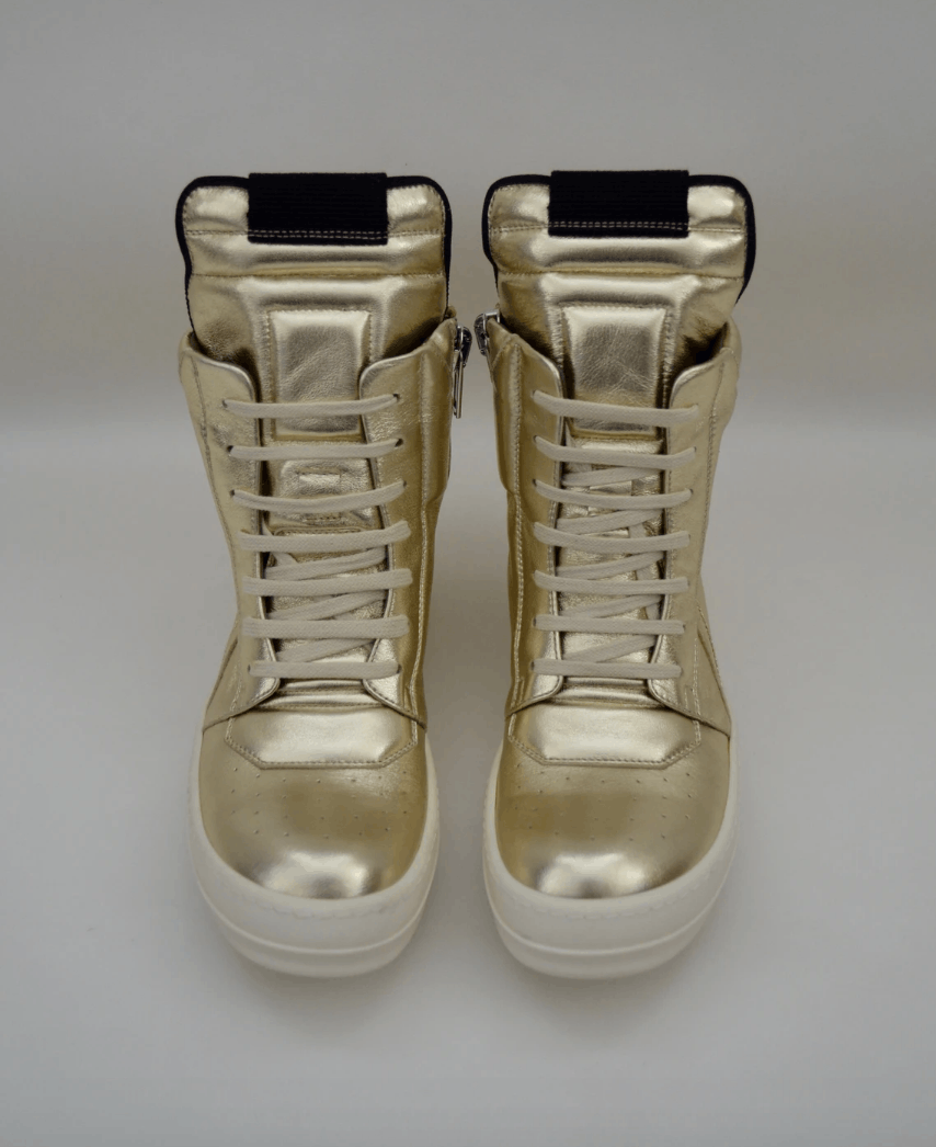Rick Owens A/W 19 Gold Leather Geobaskets Sneakers Size US 8.5 / IT 38.5 - 3 Thumbnail