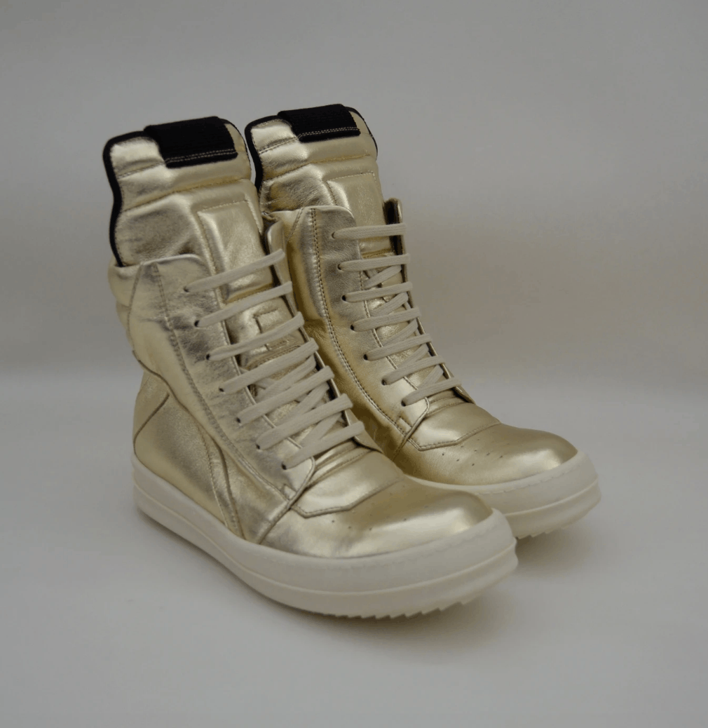 Rick Owens A/W 19 Gold Leather Geobaskets Sneakers Size US 8.5 / IT 38.5 - 2 Thumbnail