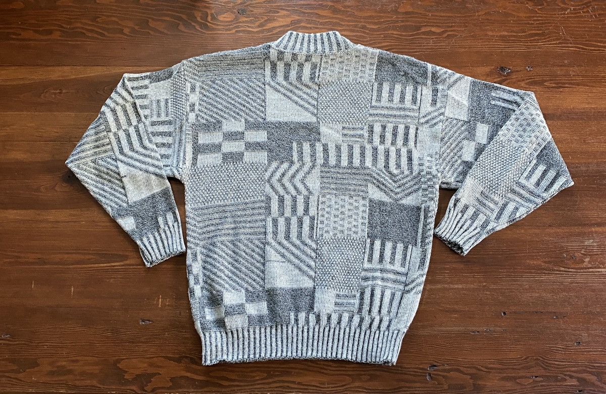 Le TIGRE Vintage 80’s Le Tigre Gray Geometric Blocks Knit Sweater Size US XL / EU 56 / 4 - 9 Thumbnail