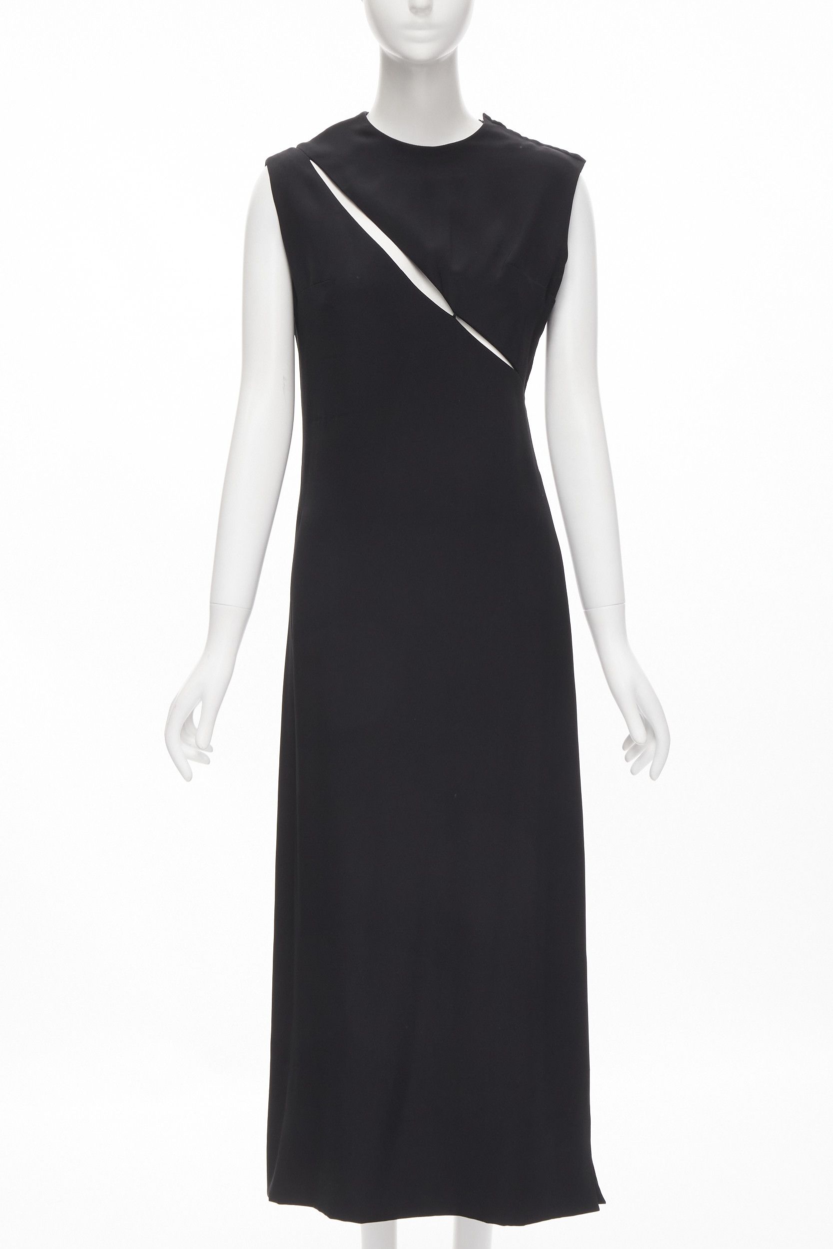 image of Madame Gres Haute Couture Paris 1972 Black Crepe Slash Slit Cut Out Dress M, Women's (Size Medium)