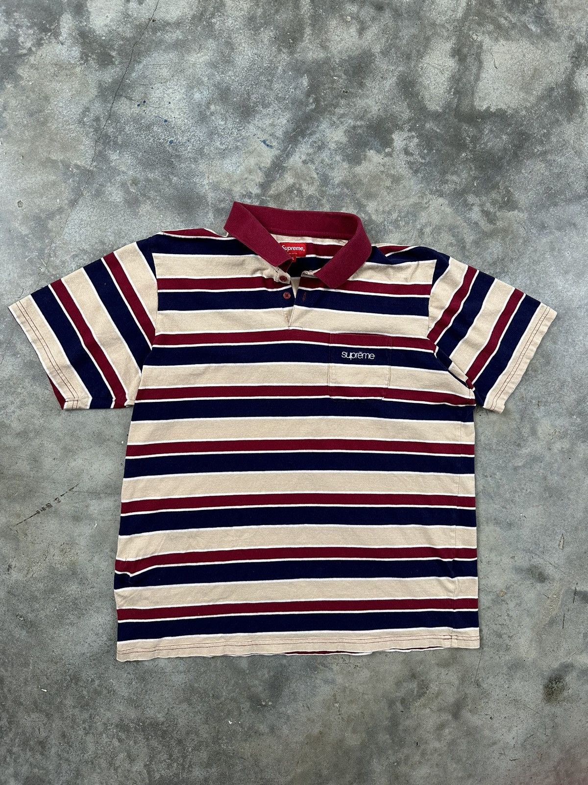 image of Supreme Striped Classic Logo Stripe Polo Shirt Ss19 Sz. XL in Red, Men's