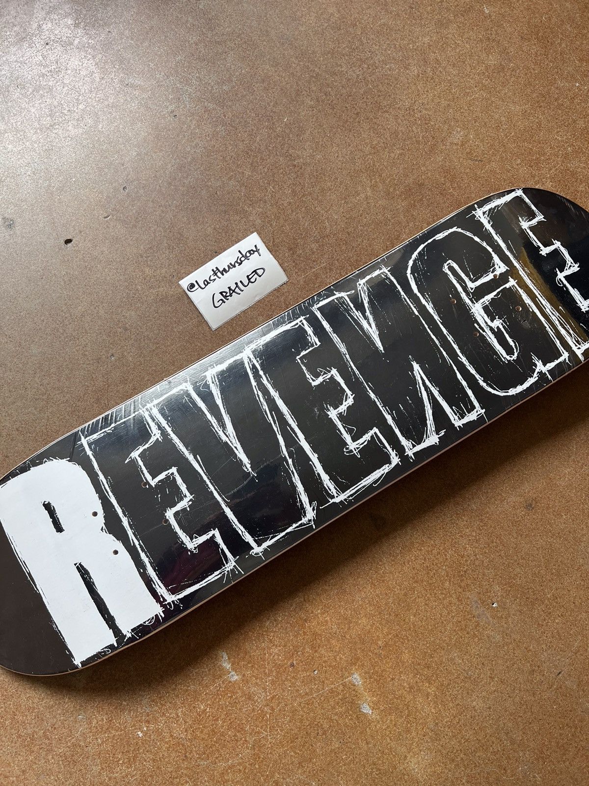 image of Revenge Sketch Logo Skateboard Deck Black, Men's