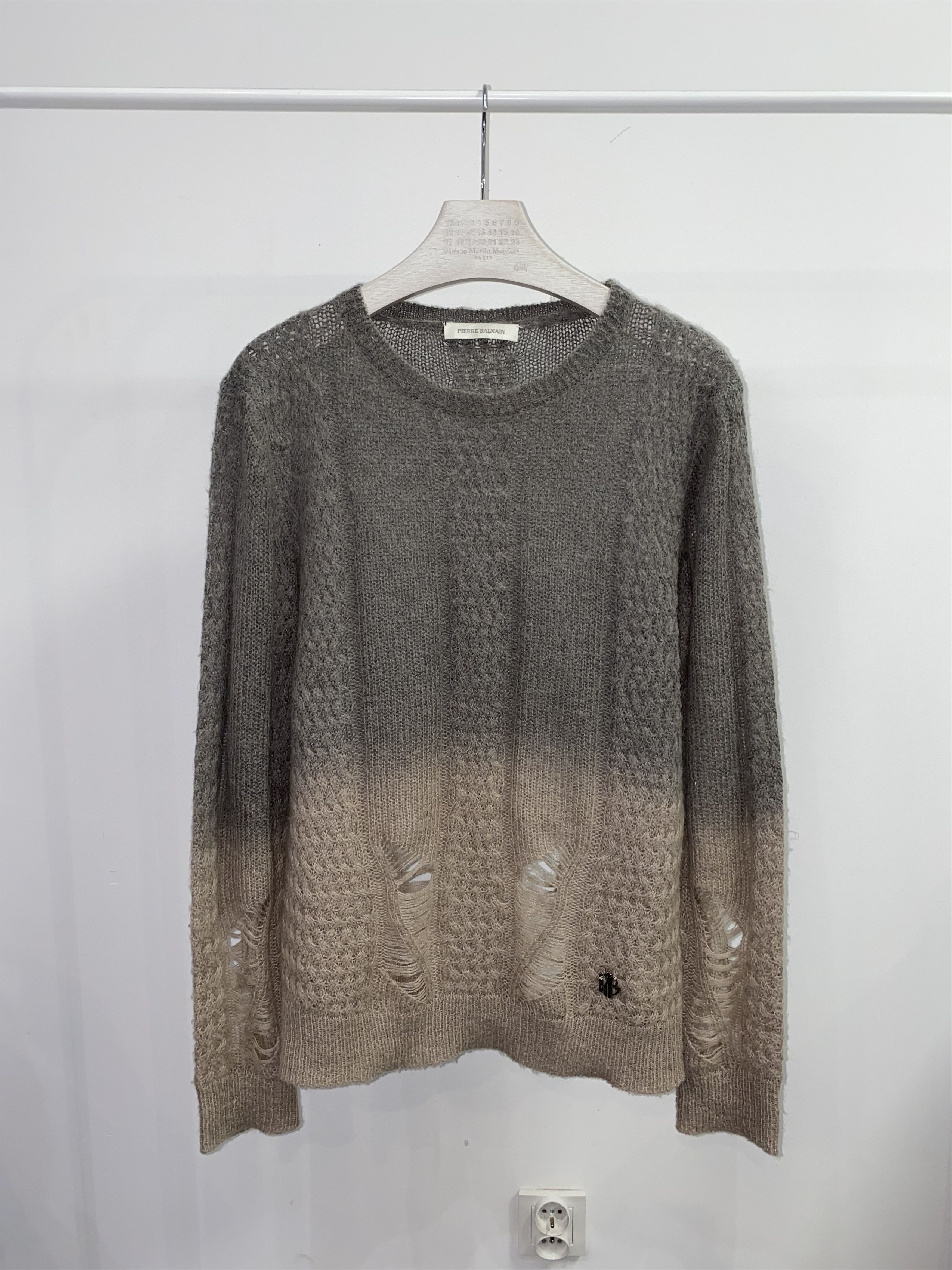image of Avant Garde x Pierre Balmain Archive Pierre Balmain Distressed Ombre Brown Wool Sweater (Size Mediu