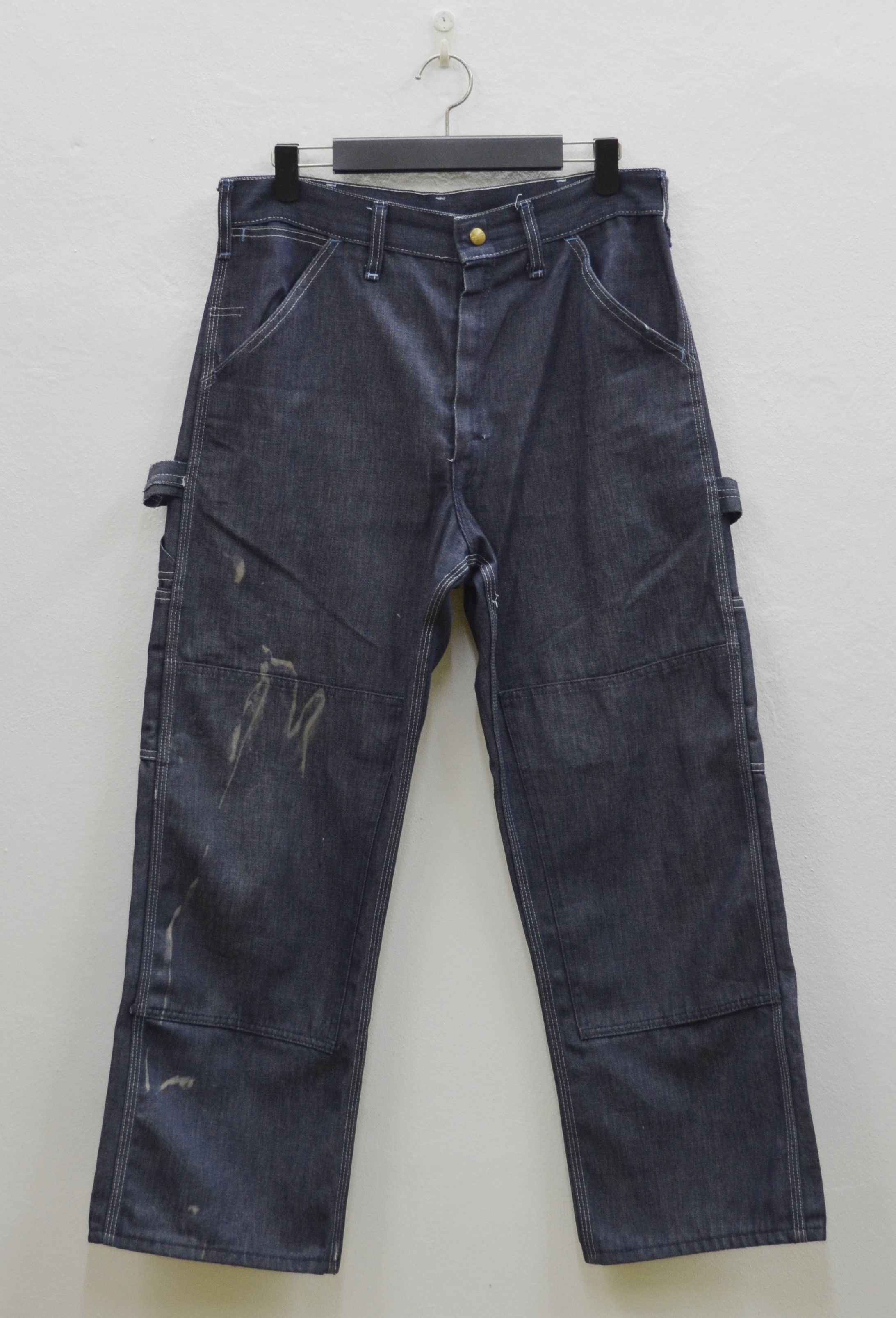 image of Distressed Denim x Union Made 70's Toughskins Double Knee Painter Denim Made In Usa in Dark Blue (S