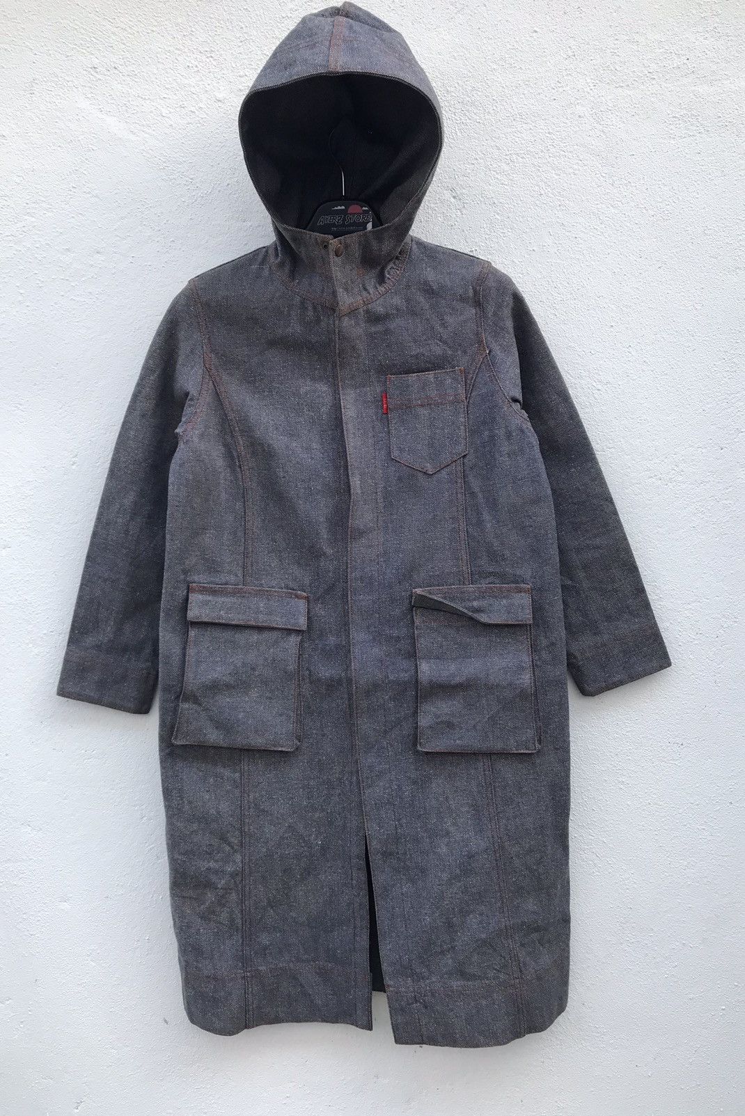 image of Denim Jacket Shima Shima Denim Hooded Long Jackets in Indigo, Men's (Size XS)