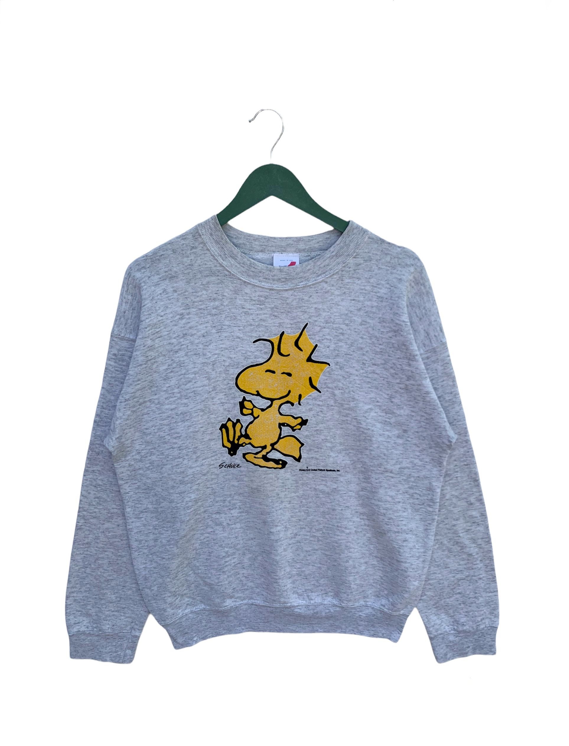 image of Made In USA x Peanuts Vintage 80's Peanuts Woodstock Mirror Print Sweatshirt in Grey (Size Large)
