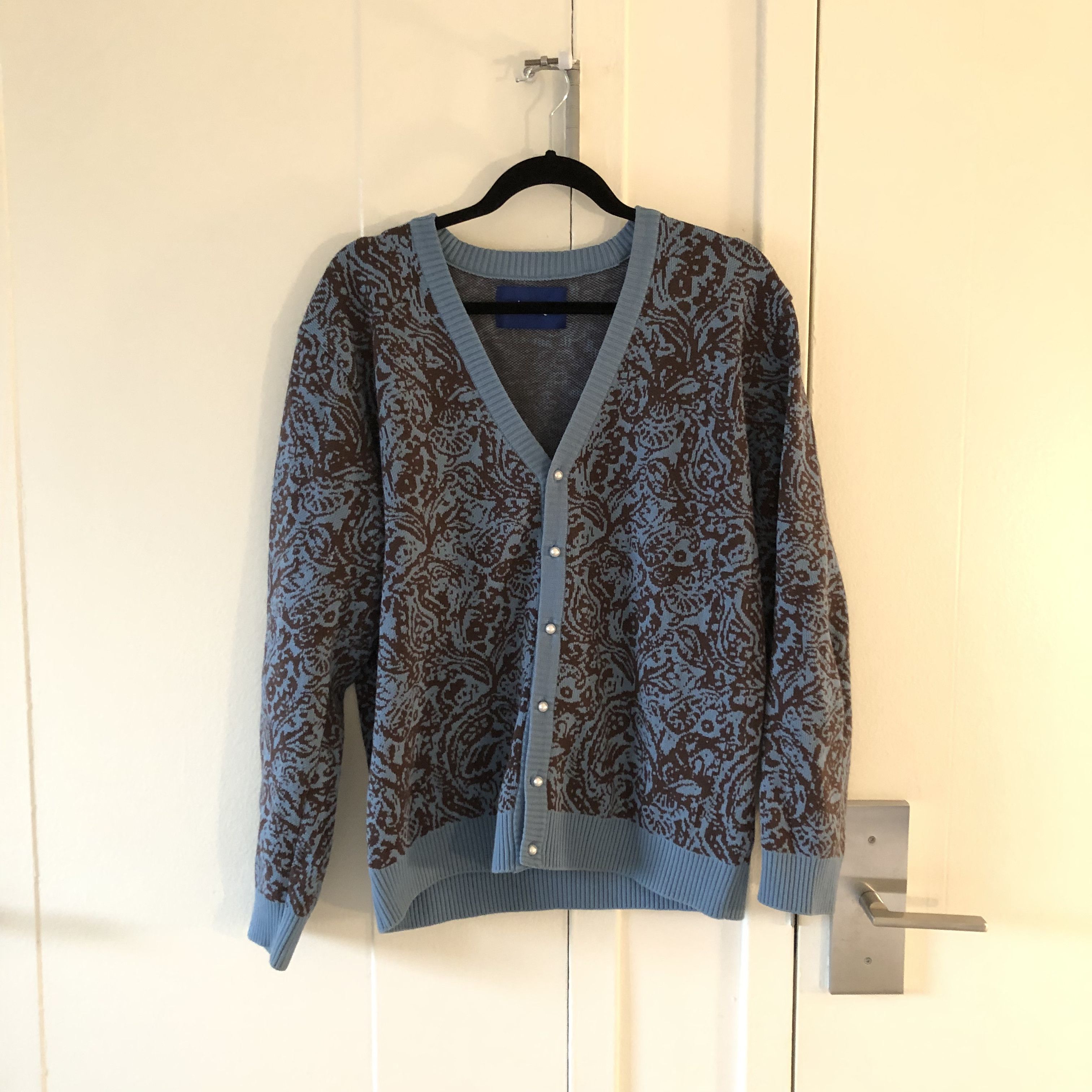 image of Awake Paisley Cardigan in Blue, Men's (Size Medium)