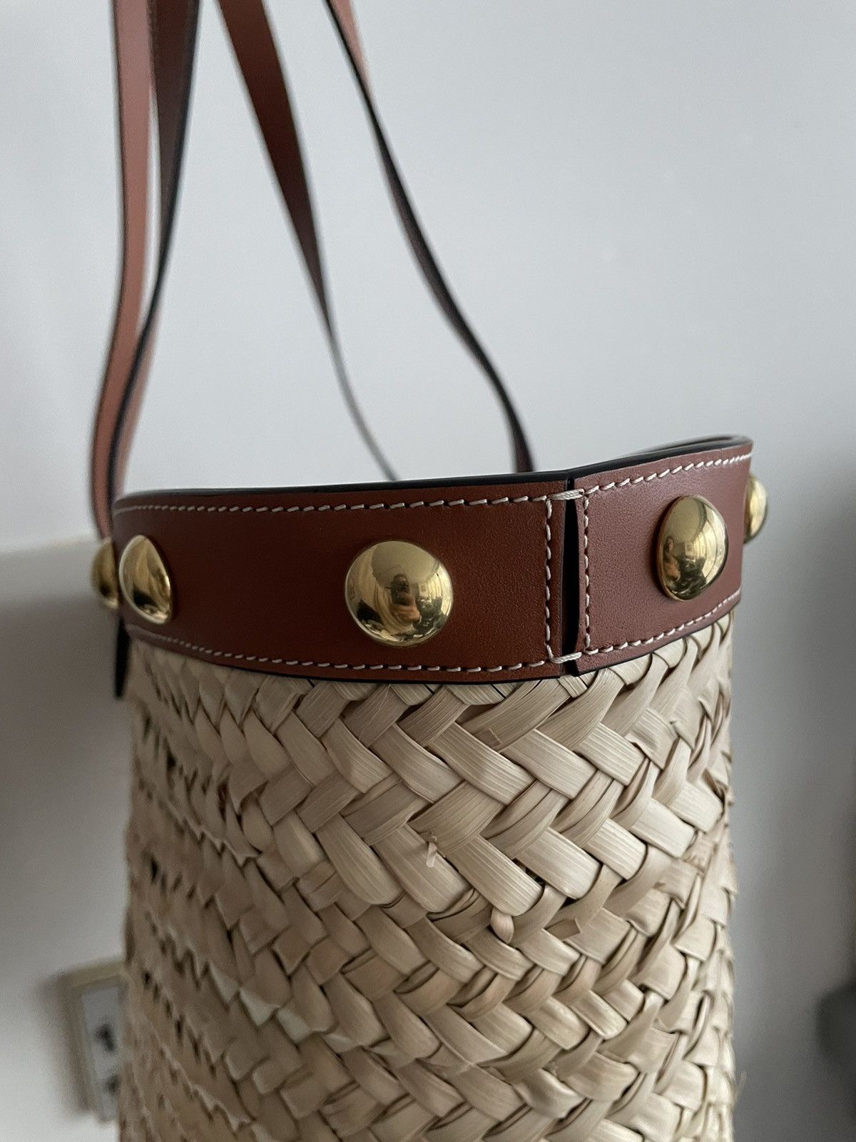 Runway Panier Basket Straw Bag In Palm Leaves and Leather - Main Image