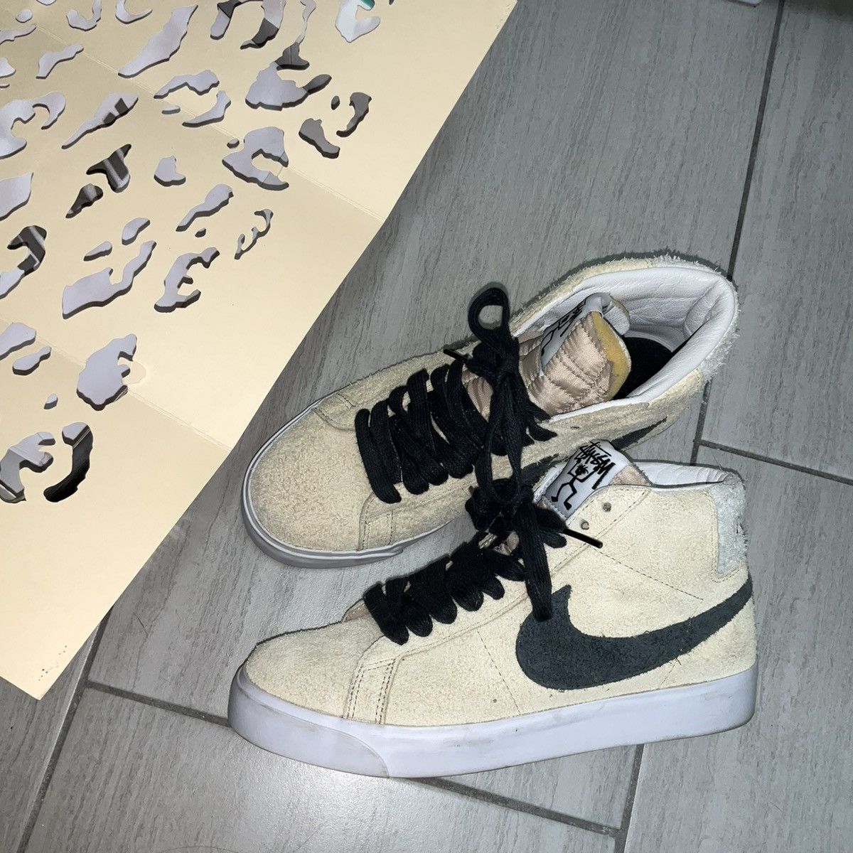 image of Nike Stussy Sb Blazer High Top Shoes in Off White, Men's (Size 7)