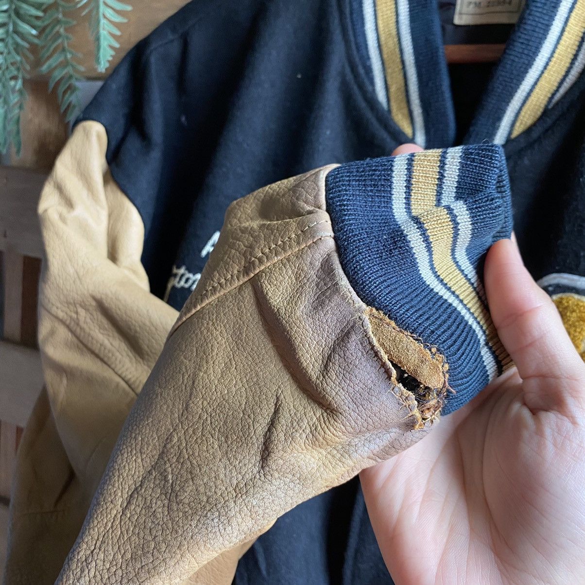 Japanese Brand × PPFM PPFM Varsity Wool Leather Jacket Beige Size US L / EU 52-54 / 3 - 14 Thumbnail