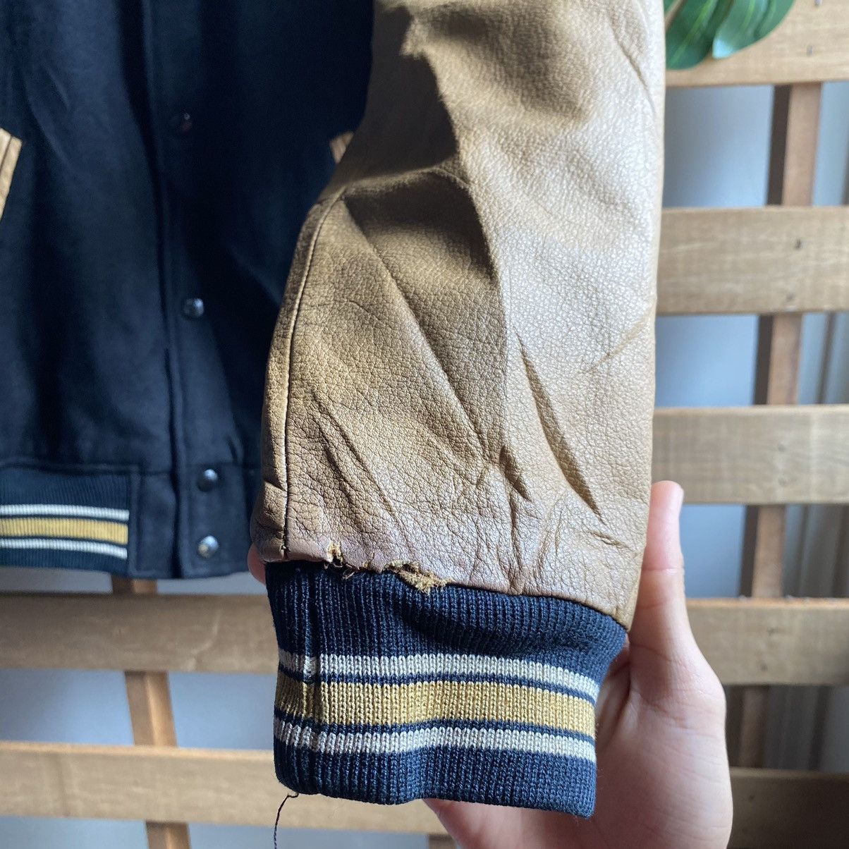 Japanese Brand × PPFM PPFM Varsity Wool Leather Jacket Beige Size US L / EU 52-54 / 3 - 9 Thumbnail