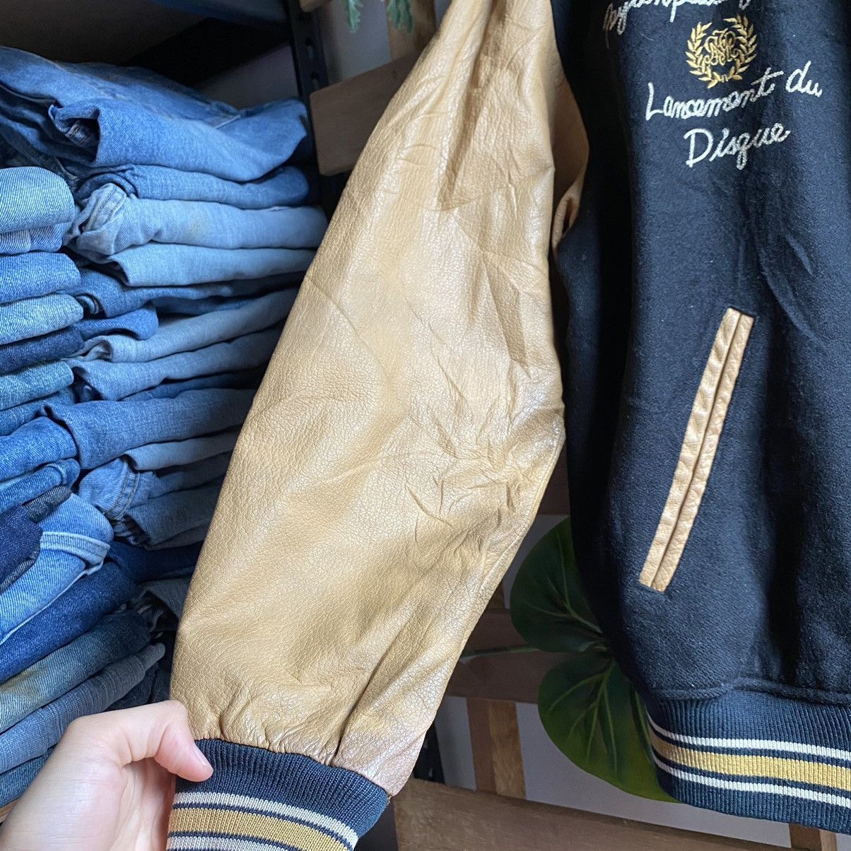 Japanese Brand × PPFM PPFM Varsity Wool Leather Jacket Beige Size US L / EU 52-54 / 3 - 13 Thumbnail