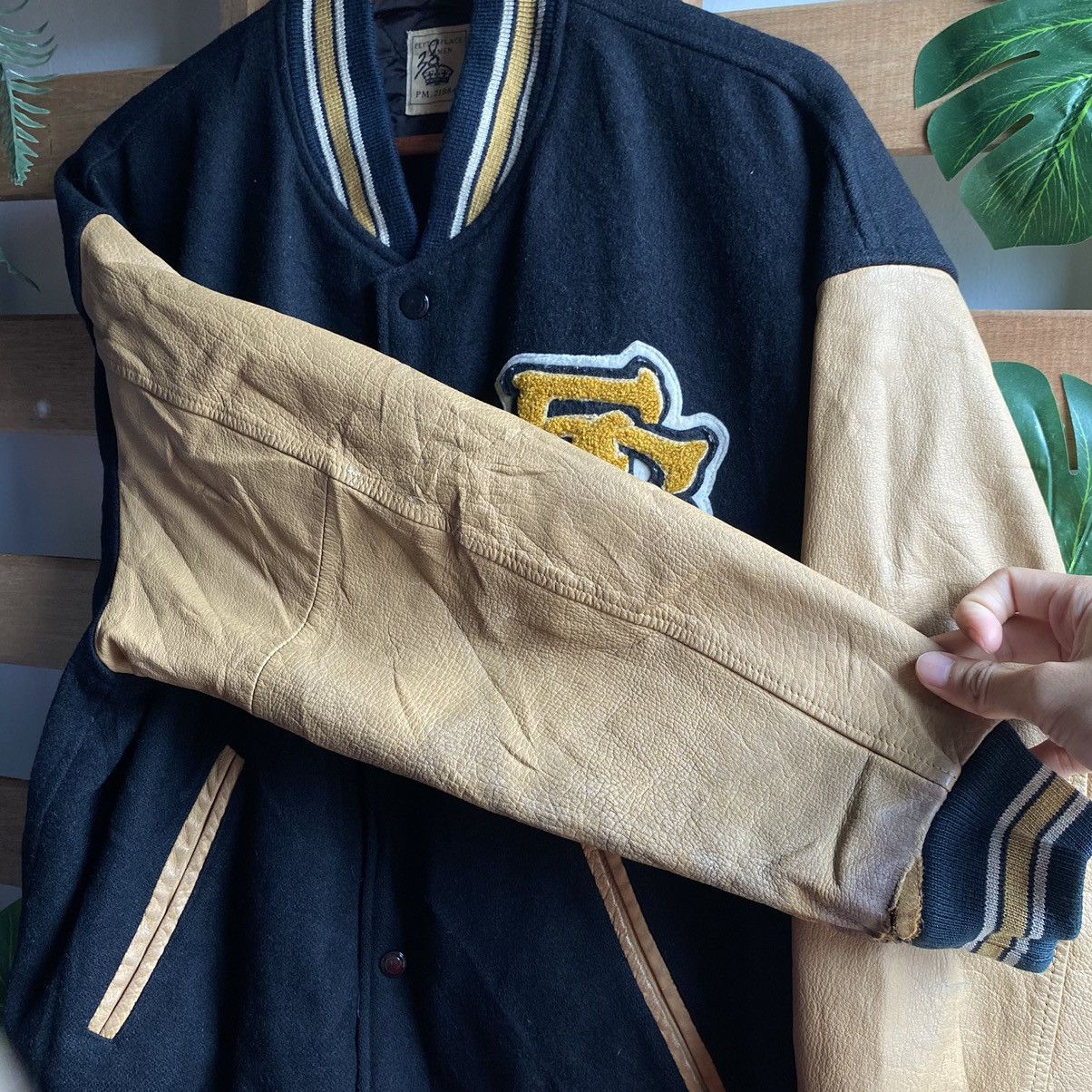 Japanese Brand × PPFM PPFM Varsity Wool Leather Jacket Beige Size US L / EU 52-54 / 3 - 15 Thumbnail